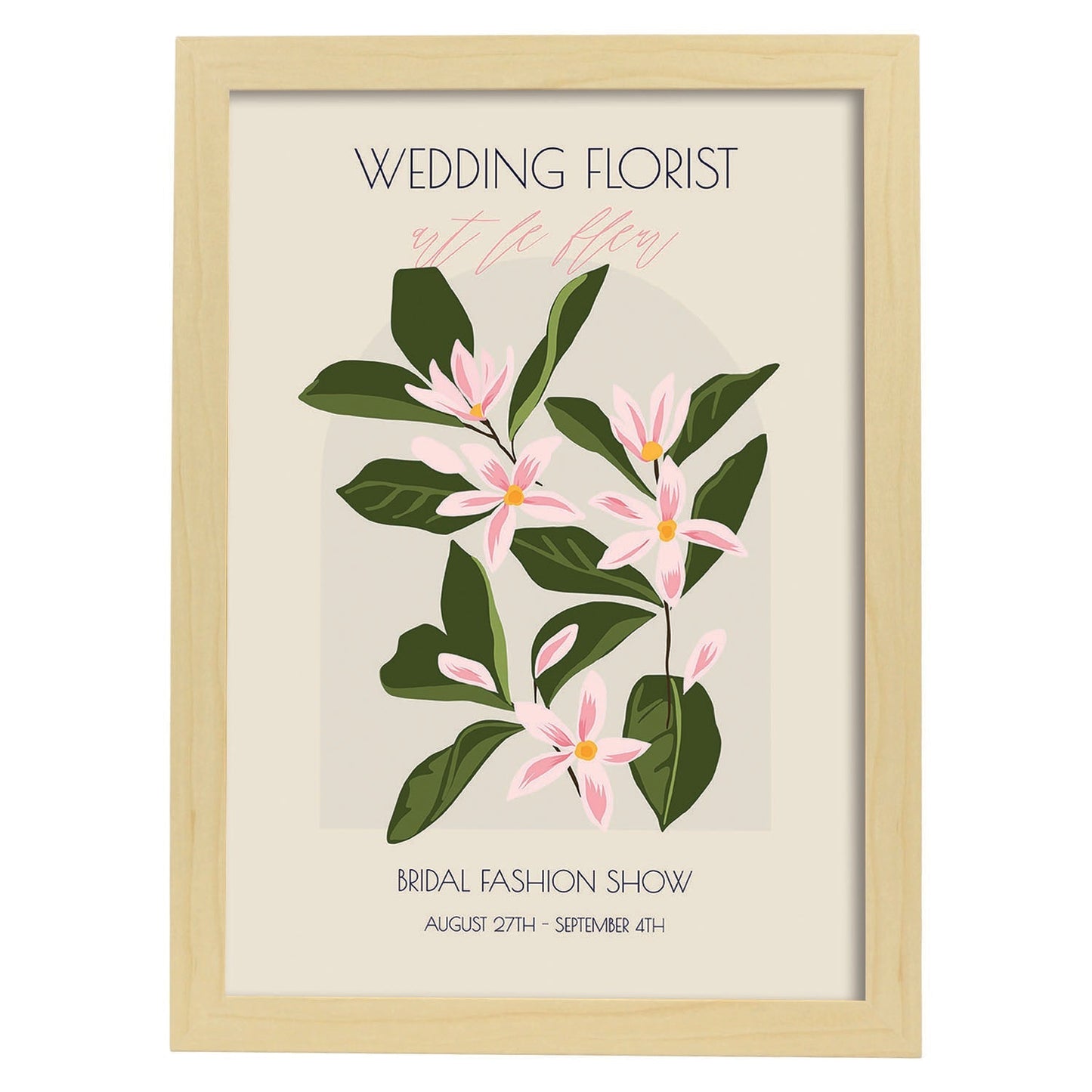 Lamina artistica decorativa con ilustración de Flores de boda 16-Artwork-Nacnic-A4-Marco Madera clara-Nacnic Estudio SL