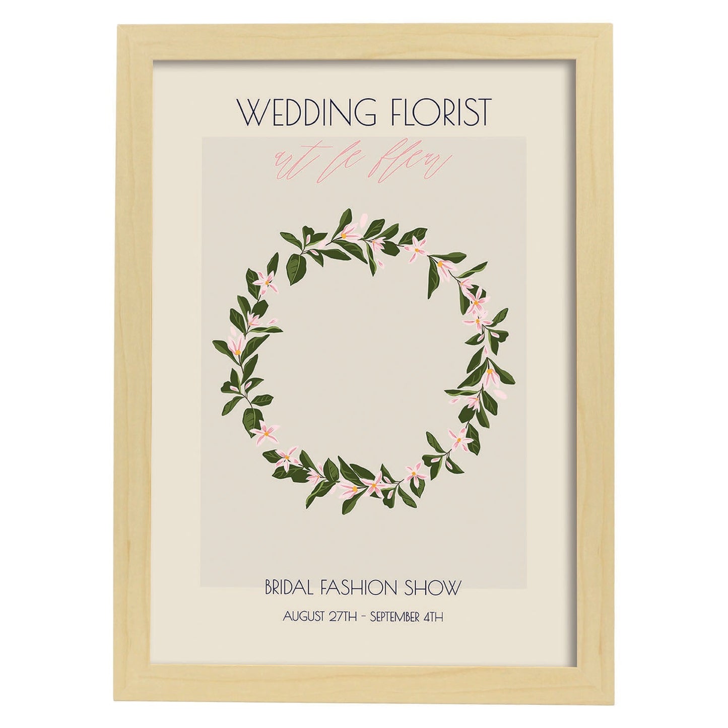 Lamina artistica decorativa con ilustración de Flores de boda 17-Artwork-Nacnic-A4-Marco Madera clara-Nacnic Estudio SL