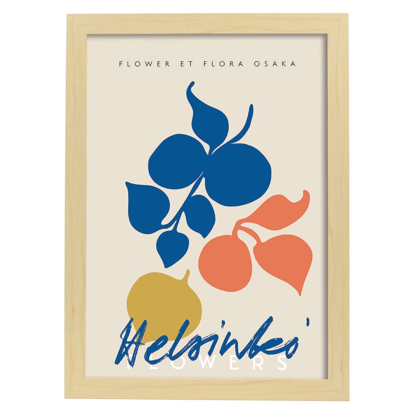 Lamina artistica decorativa con ilustración de Flores de Helsinkei-Artwork-Nacnic-A3-Marco Madera clara-Nacnic Estudio SL