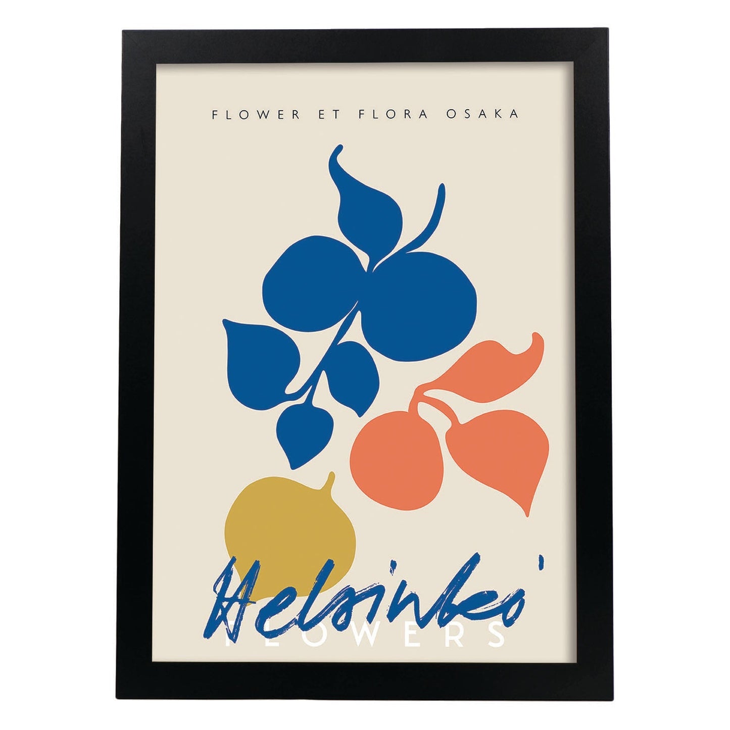 Lamina artistica decorativa con ilustración de Flores de Helsinkei-Artwork-Nacnic-A4-Marco Negro-Nacnic Estudio SL