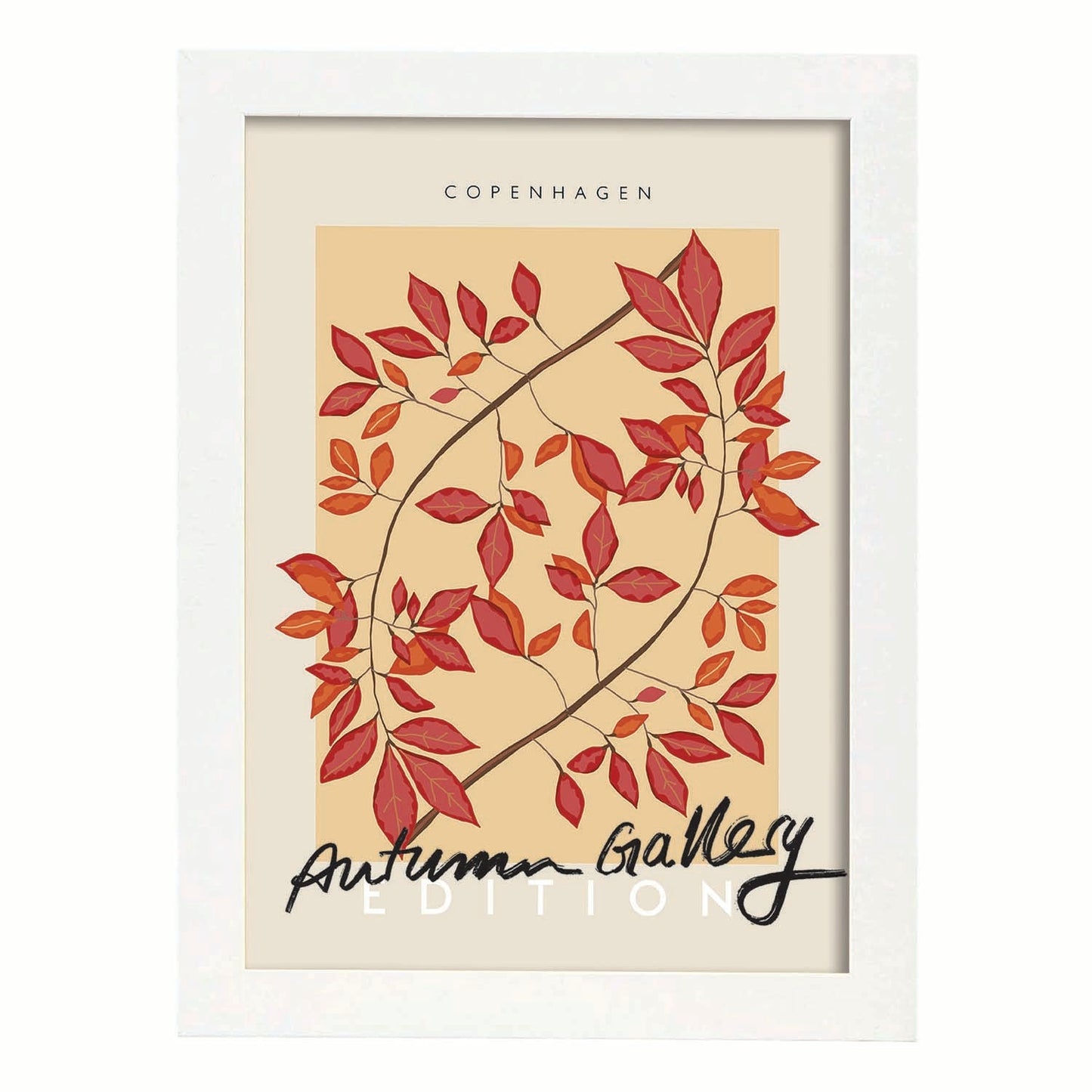 Lamina artistica decorativa con ilustración de Galería de otoño Copenhague-Artwork-Nacnic-A3-Marco Blanco-Nacnic Estudio SL
