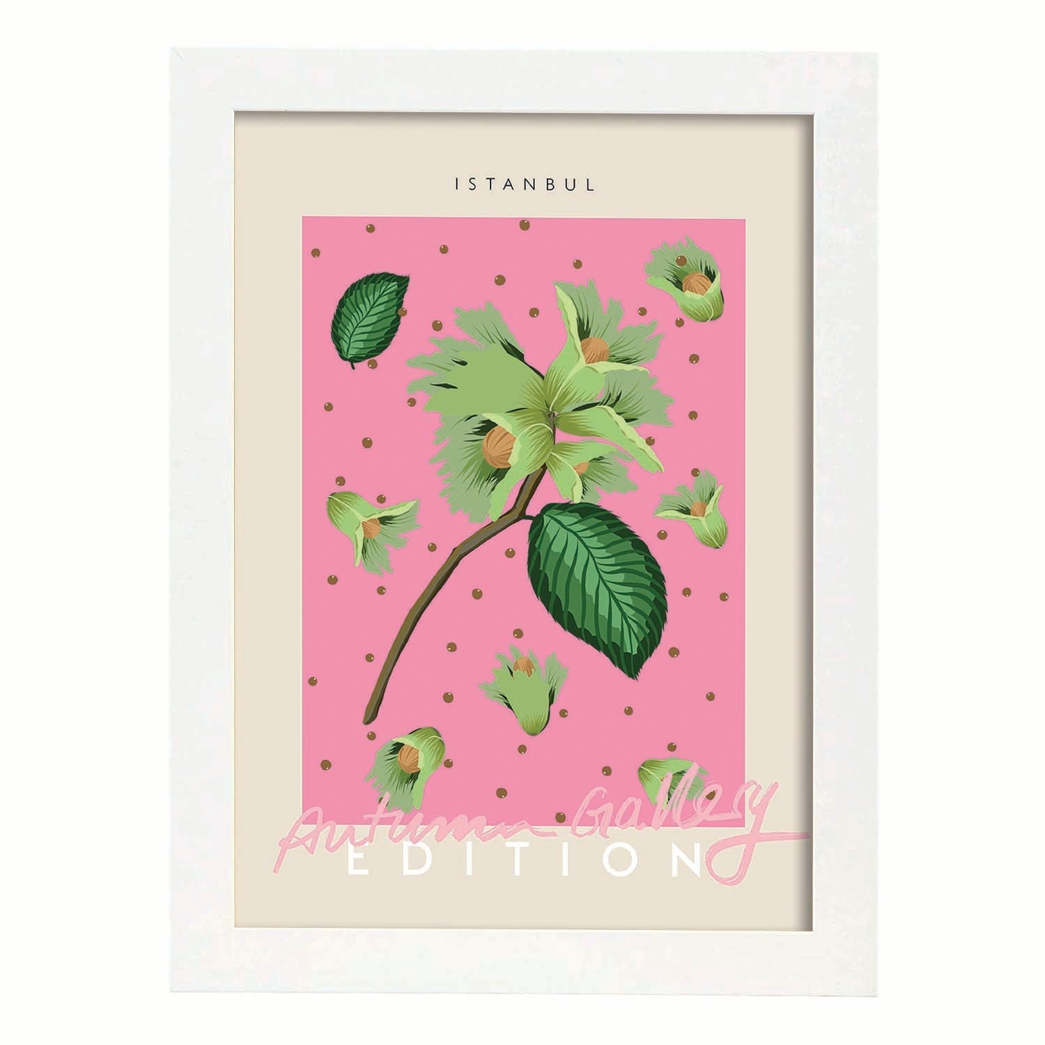 Lamina artistica decorativa con ilustración de Galería de otoño Estambul-Artwork-Nacnic-A4-Marco Blanco-Nacnic Estudio SL