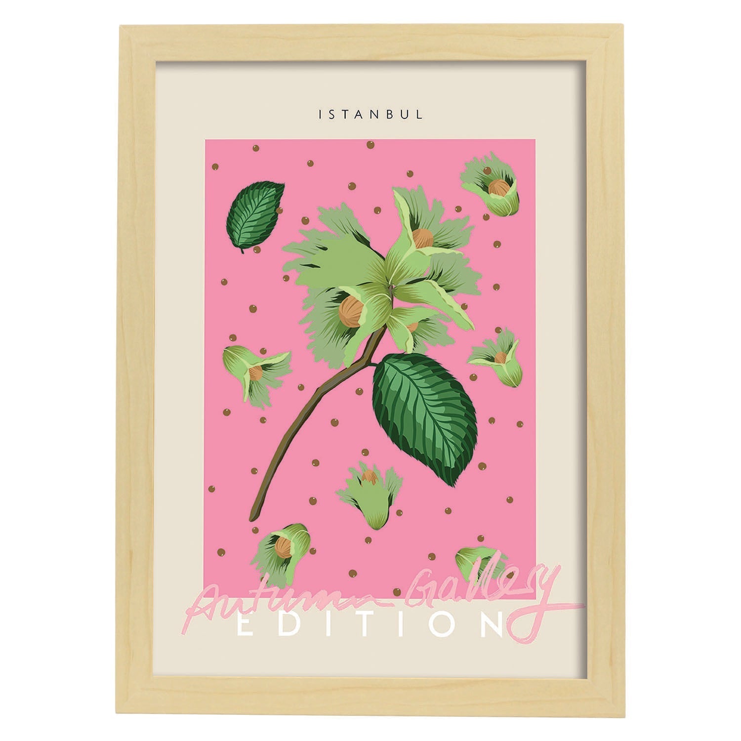 Lamina artistica decorativa con ilustración de Galería de otoño Estambul-Artwork-Nacnic-A4-Marco Madera clara-Nacnic Estudio SL