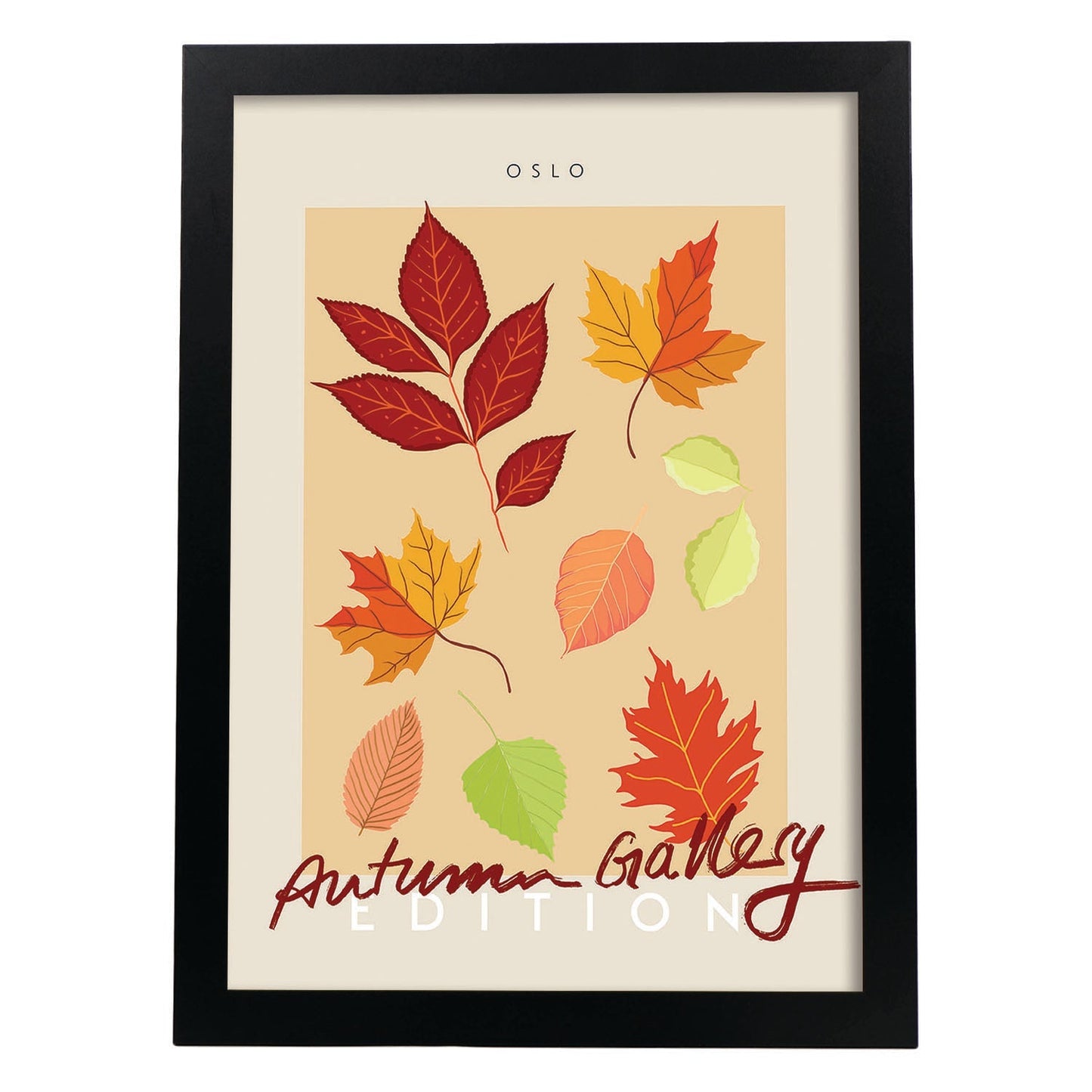 Lamina artistica decorativa con ilustración de Galería de otoño Oslo-Artwork-Nacnic-A3-Marco Negro-Nacnic Estudio SL