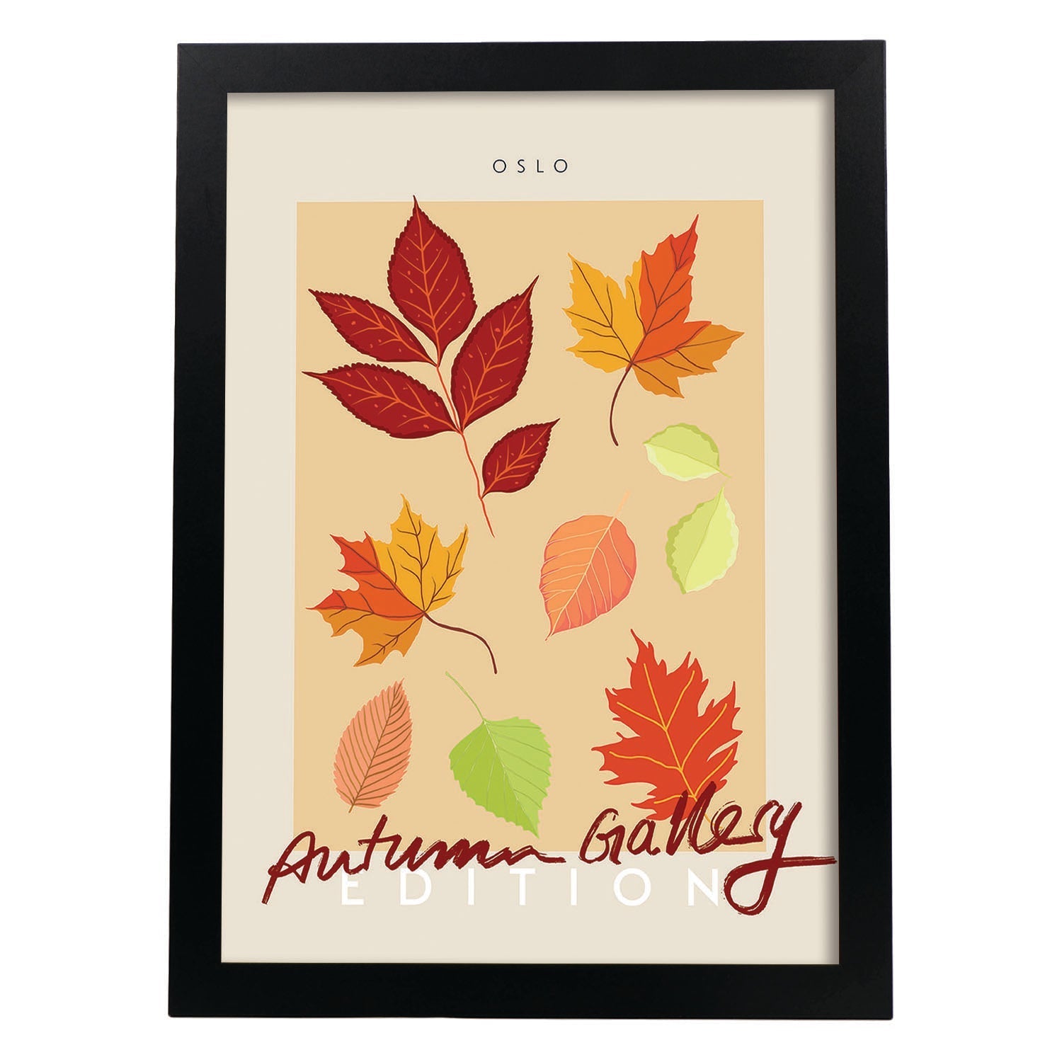 Lamina artistica decorativa con ilustración de Galería de otoño Oslo-Artwork-Nacnic-A3-Marco Negro-Nacnic Estudio SL