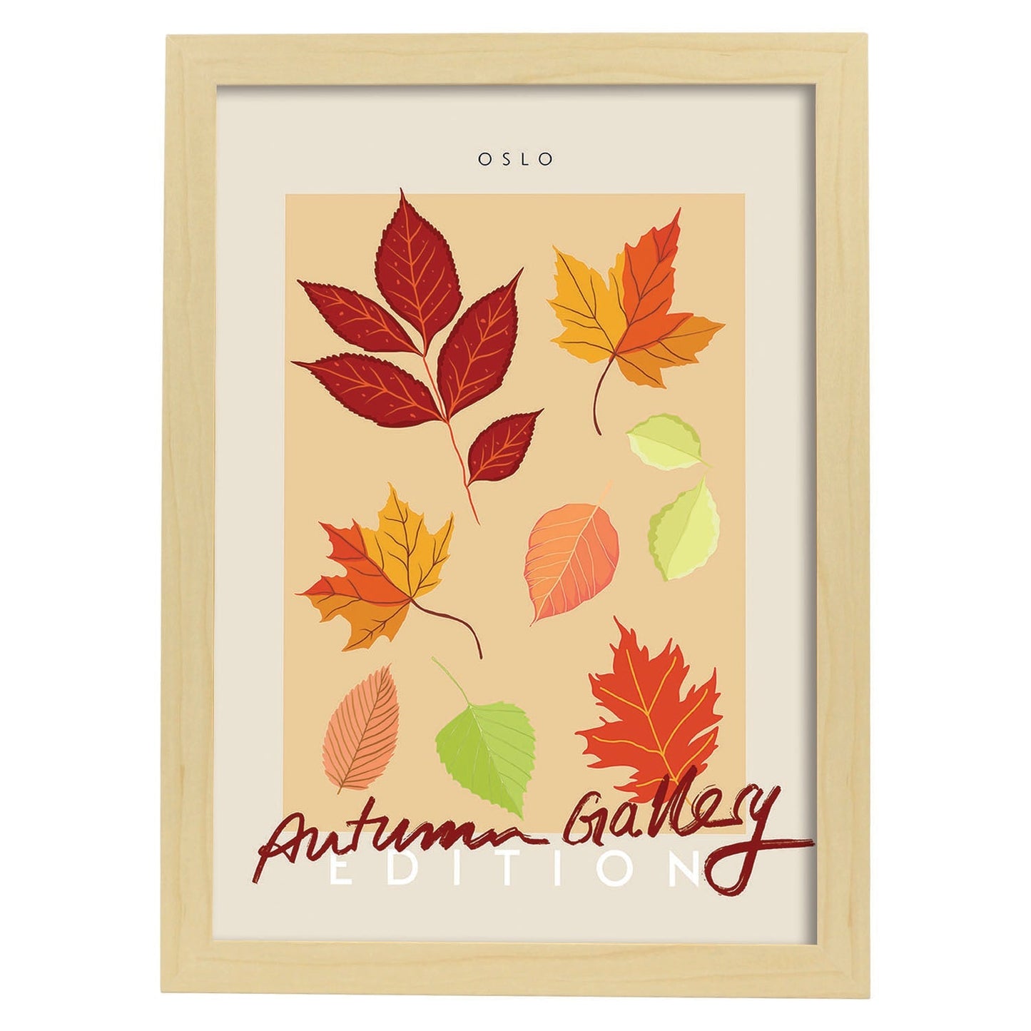 Lamina artistica decorativa con ilustración de Galería de otoño Oslo-Artwork-Nacnic-A4-Marco Madera clara-Nacnic Estudio SL