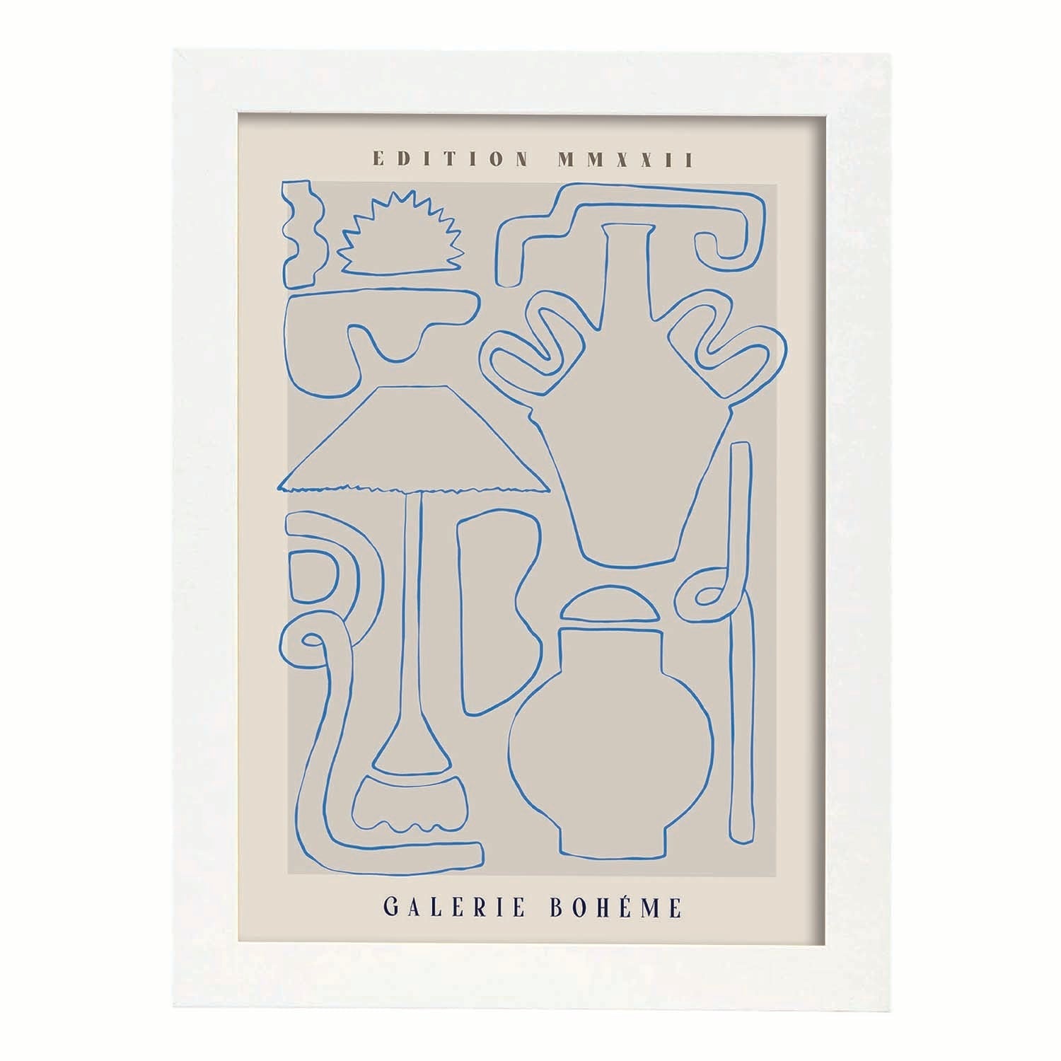 Lamina artistica decorativa con ilustración de Galerie Boheme Frascos-Artwork-Nacnic-A3-Marco Blanco-Nacnic Estudio SL