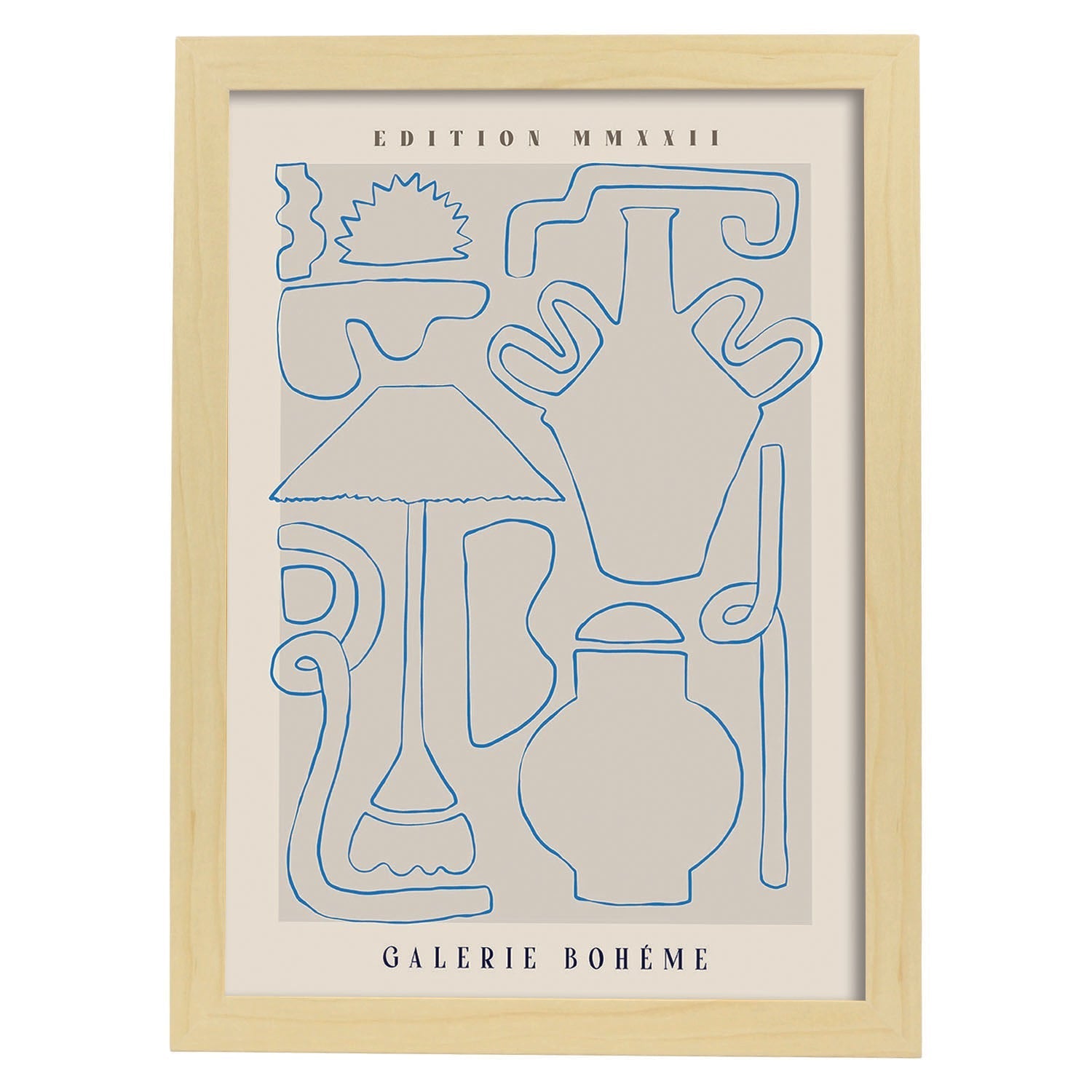 Lamina artistica decorativa con ilustración de Galerie Boheme Frascos-Artwork-Nacnic-A4-Marco Madera clara-Nacnic Estudio SL