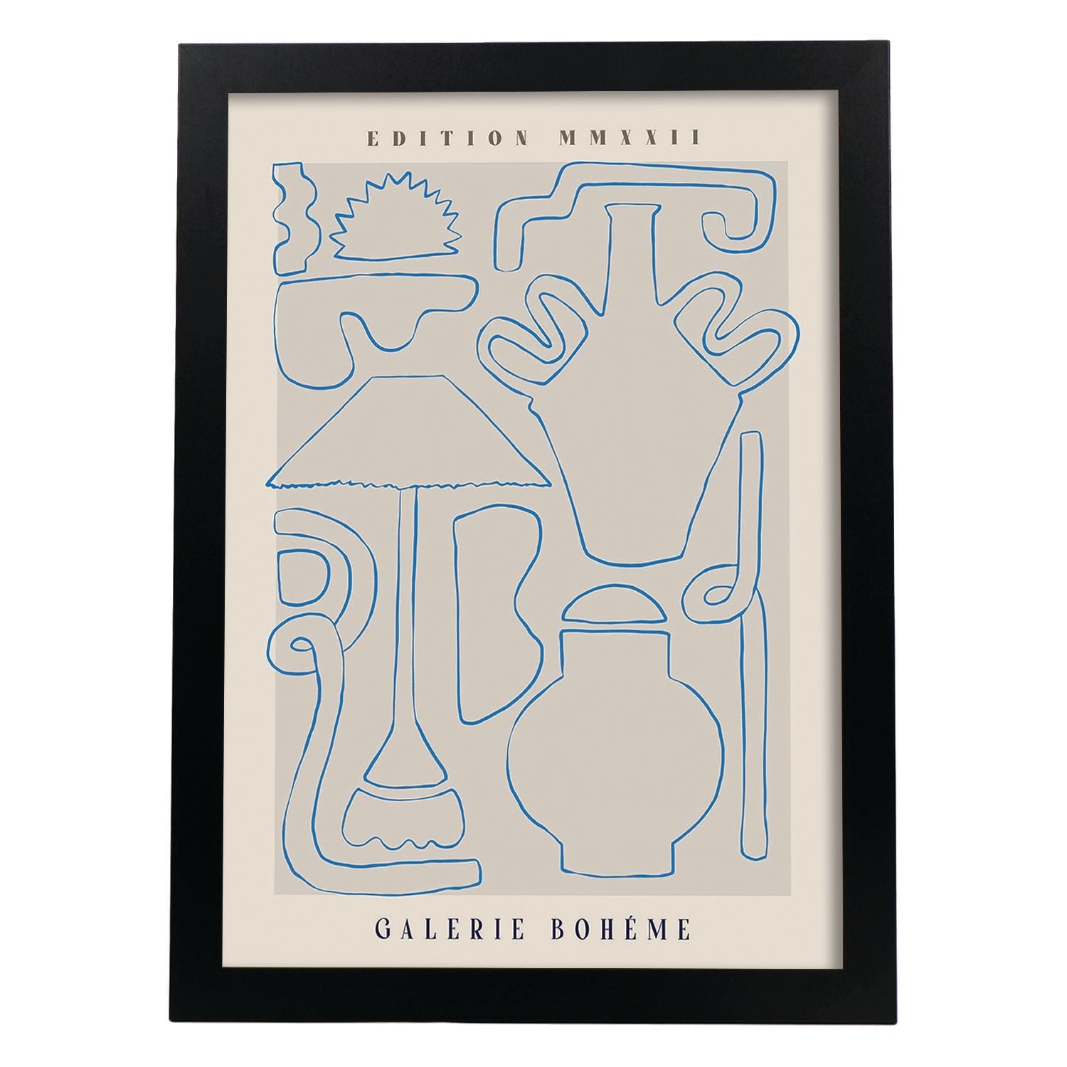 Lamina artistica decorativa con ilustración de Galerie Boheme Frascos-Artwork-Nacnic-A4-Marco Negro-Nacnic Estudio SL