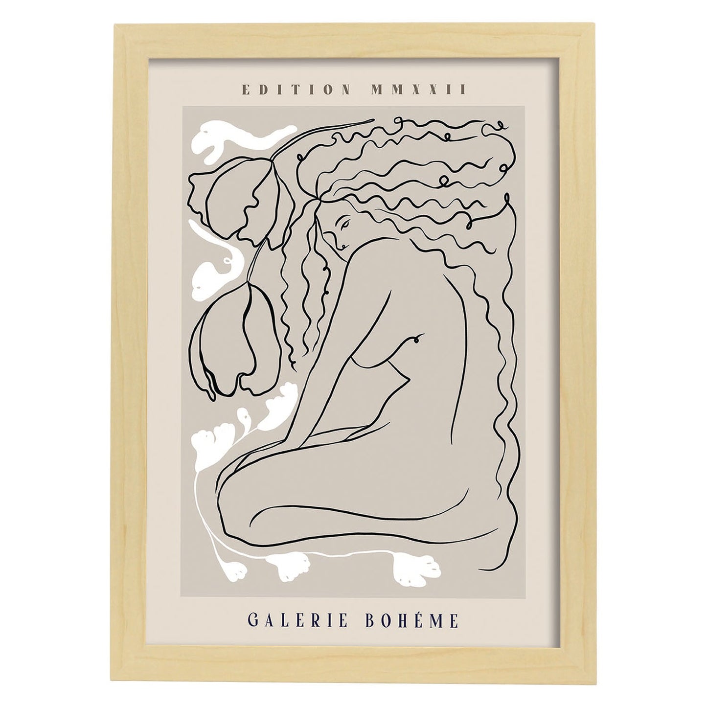 Lamina artistica decorativa con ilustración de Galerie Boheme Woman-Artwork-Nacnic-A4-Marco Madera clara-Nacnic Estudio SL