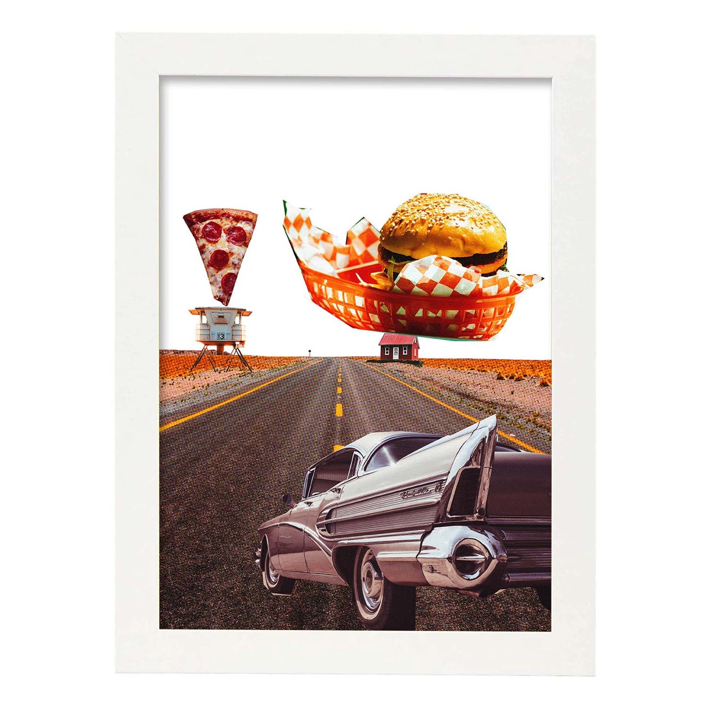 Lamina artistica decorativa con ilustración de Hamburguesa estilo Collage-Artwork-Nacnic-A3-Marco Blanco-Nacnic Estudio SL