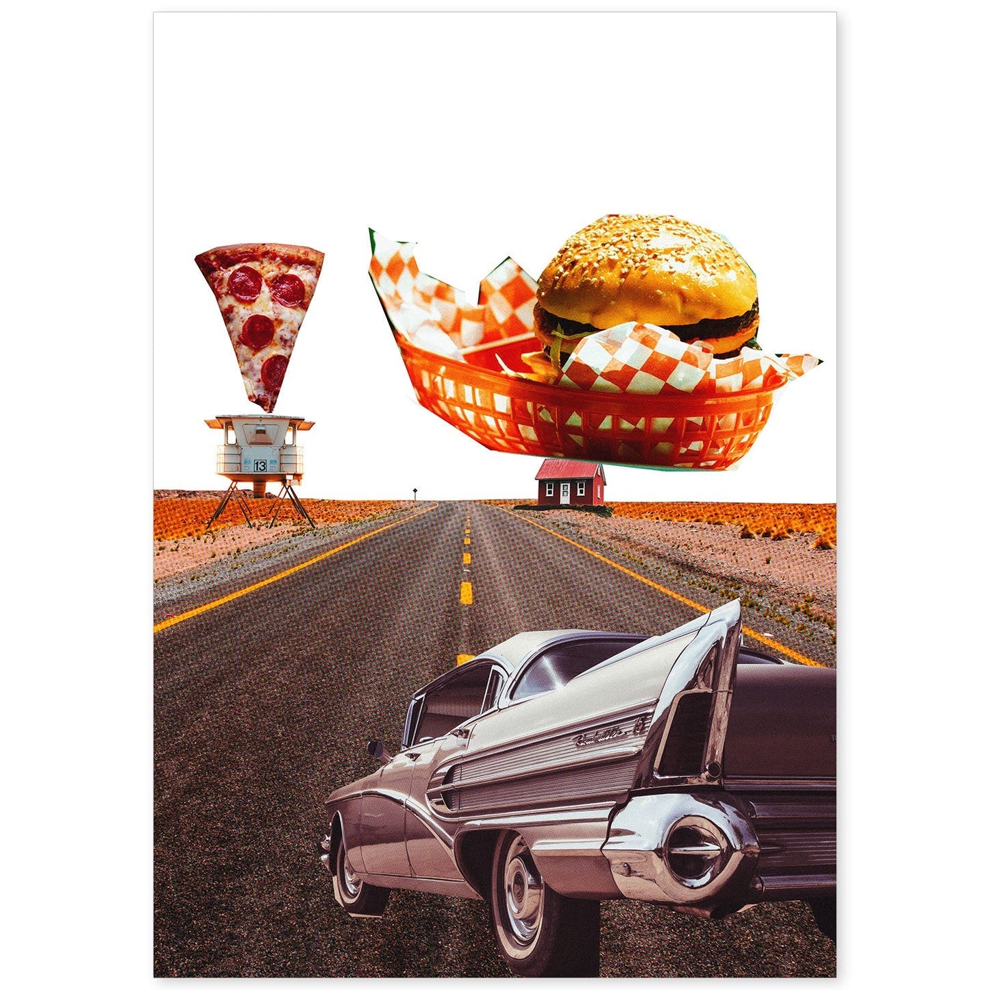 Lamina artistica decorativa con ilustración de Hamburguesa estilo Collage-Artwork-Nacnic-A4-Sin marco-Nacnic Estudio SL