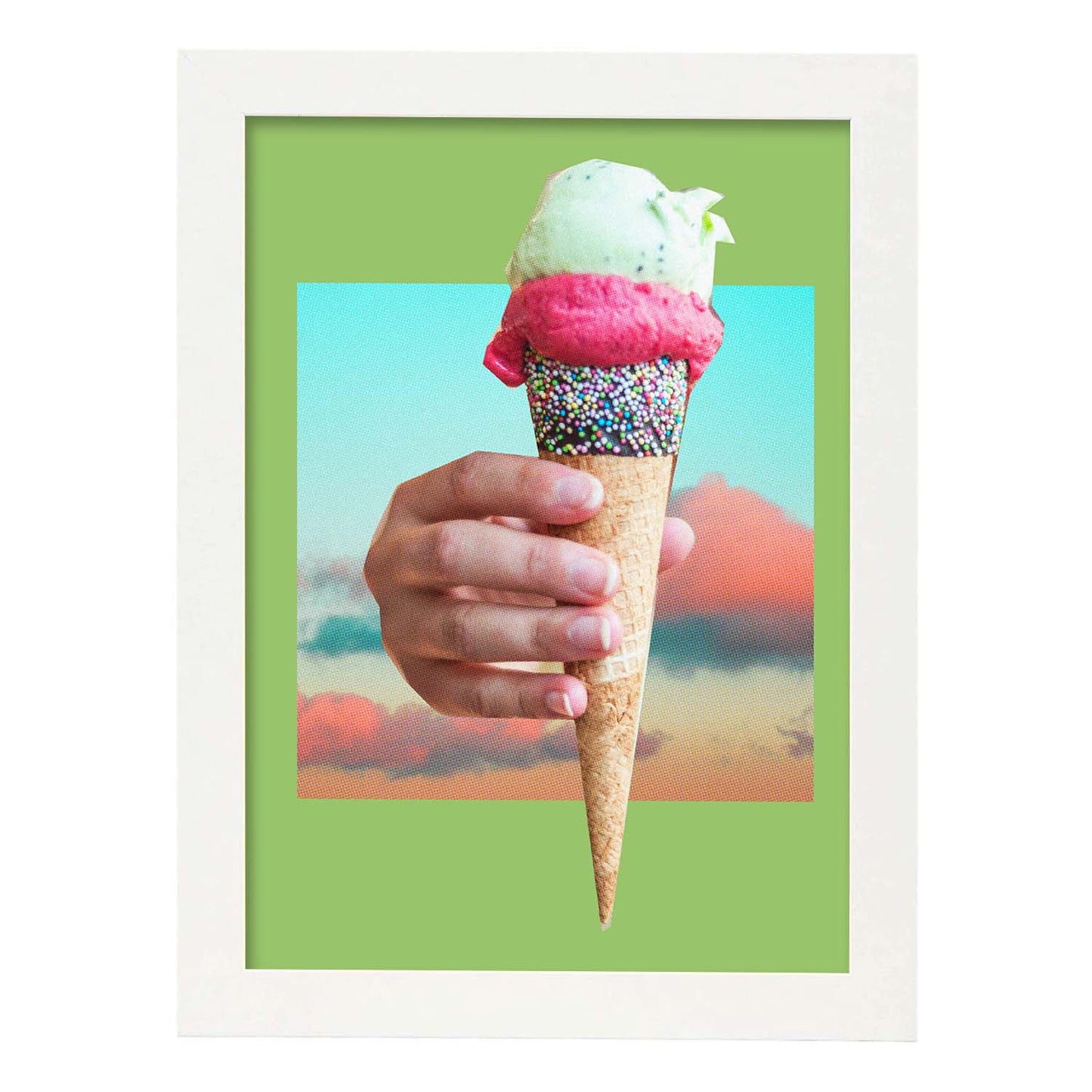 Lamina artistica decorativa con ilustración de Helado estilo Collage-Artwork-Nacnic-A4-Marco Blanco-Nacnic Estudio SL