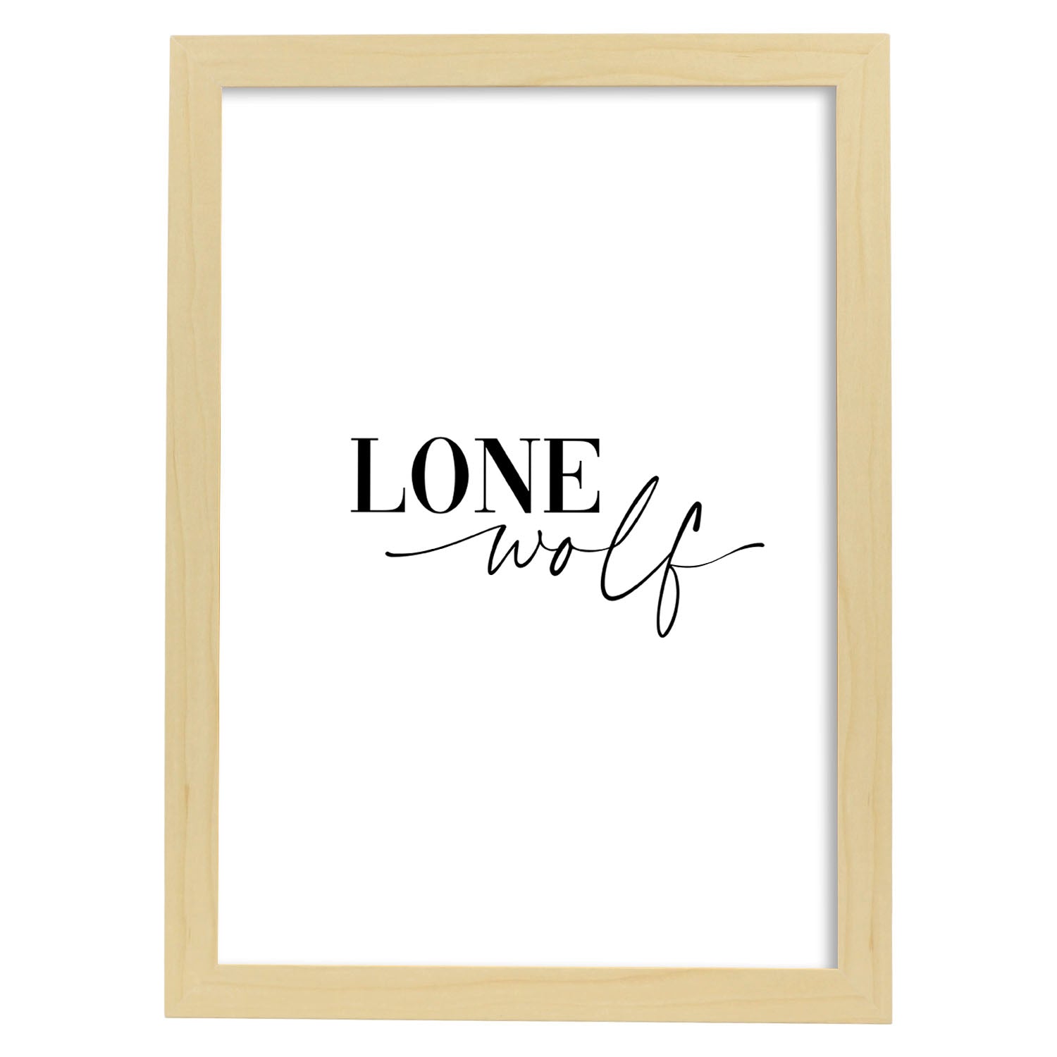 Lamina artistica decorativa con ilustración de lone wolf estilo Mensaje inspiracional-Artwork-Nacnic-A3-Marco Madera clara-Nacnic Estudio SL