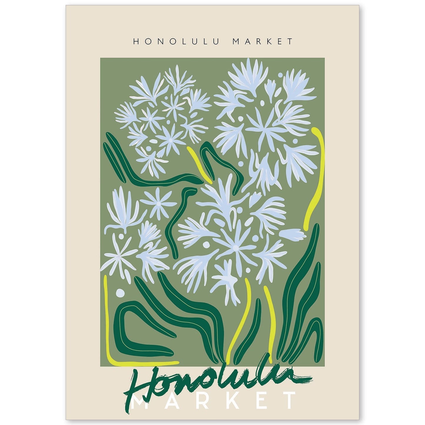 Lamina artistica decorativa con ilustración de Mercado de Honolulu-Artwork-Nacnic-A4-Sin marco-Nacnic Estudio SL