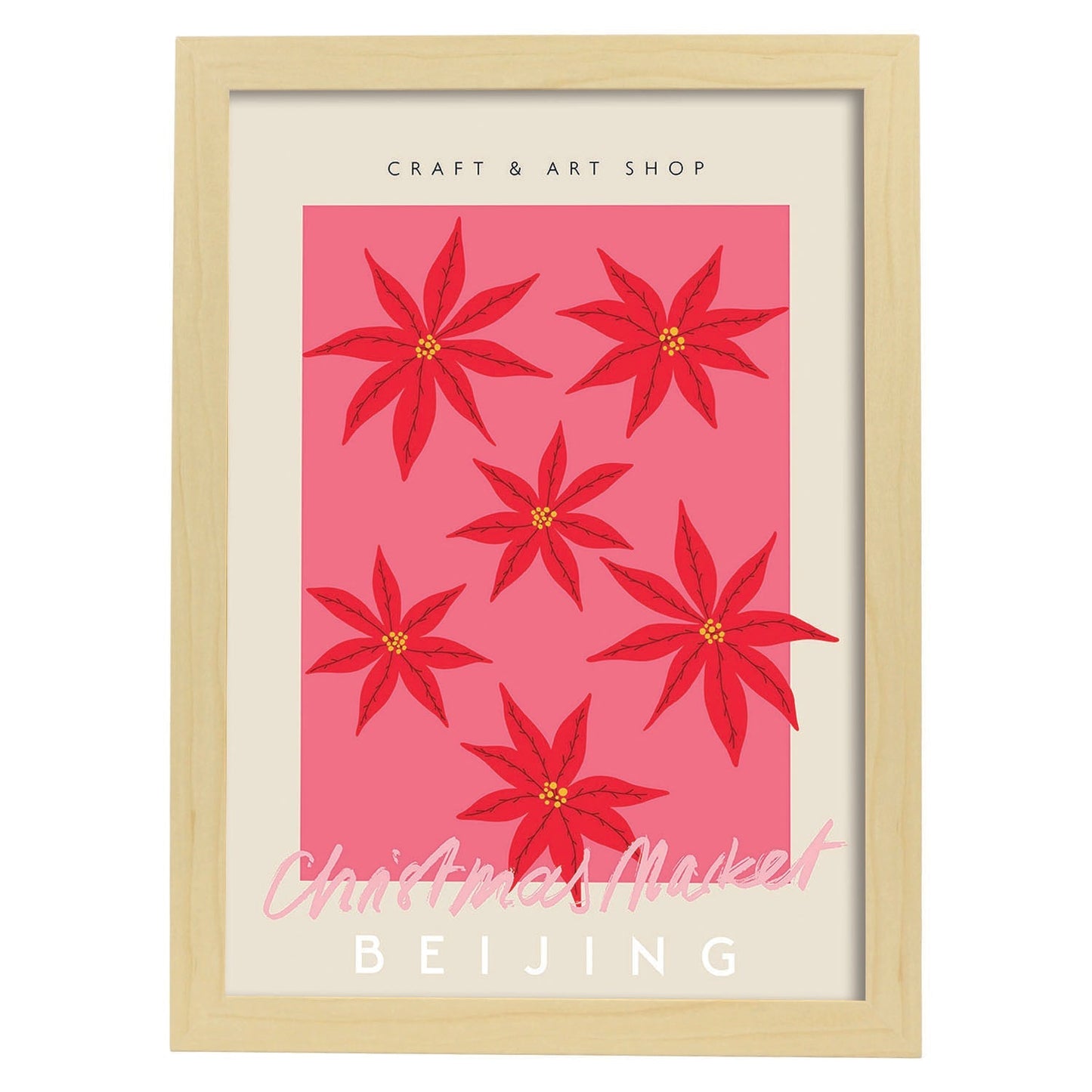 Lamina artistica decorativa con ilustración de Mercado de Navidad Pekín estilo Abstracto-Artwork-Nacnic-A3-Marco Madera clara-Nacnic Estudio SL