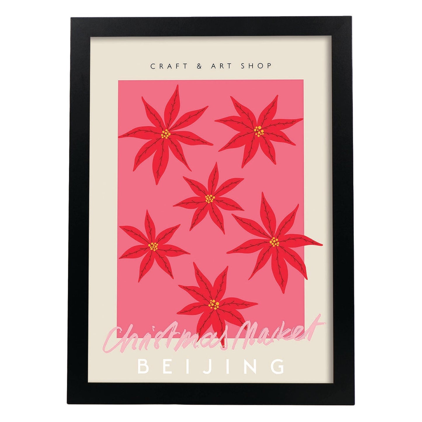 Lamina artistica decorativa con ilustración de Mercado de Navidad Pekín estilo Abstracto-Artwork-Nacnic-A4-Marco Negro-Nacnic Estudio SL