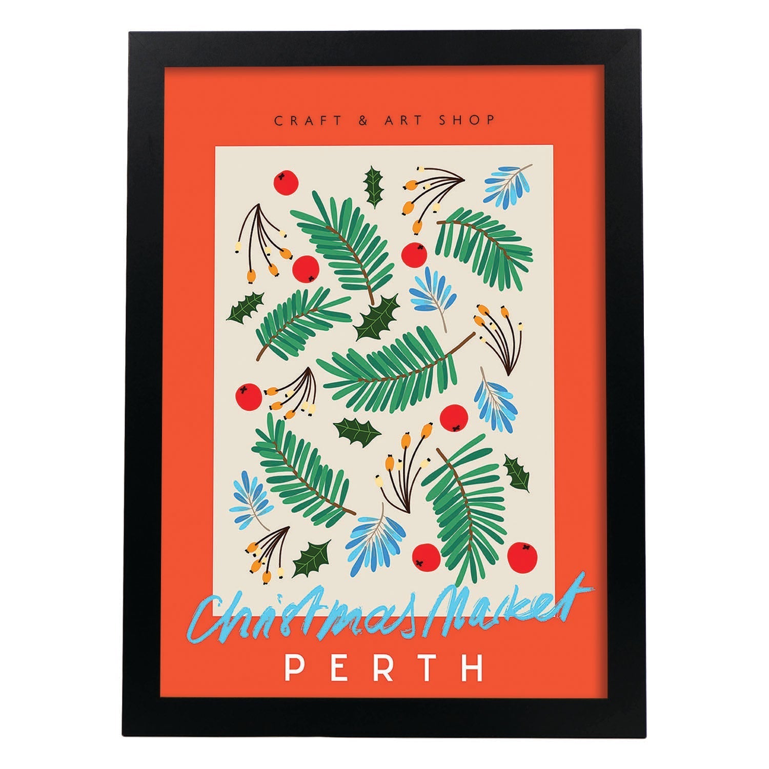 Lamina artistica decorativa con ilustración de Mercado de Navidad Perth estilo Abstracto-Artwork-Nacnic-A3-Marco Negro-Nacnic Estudio SL