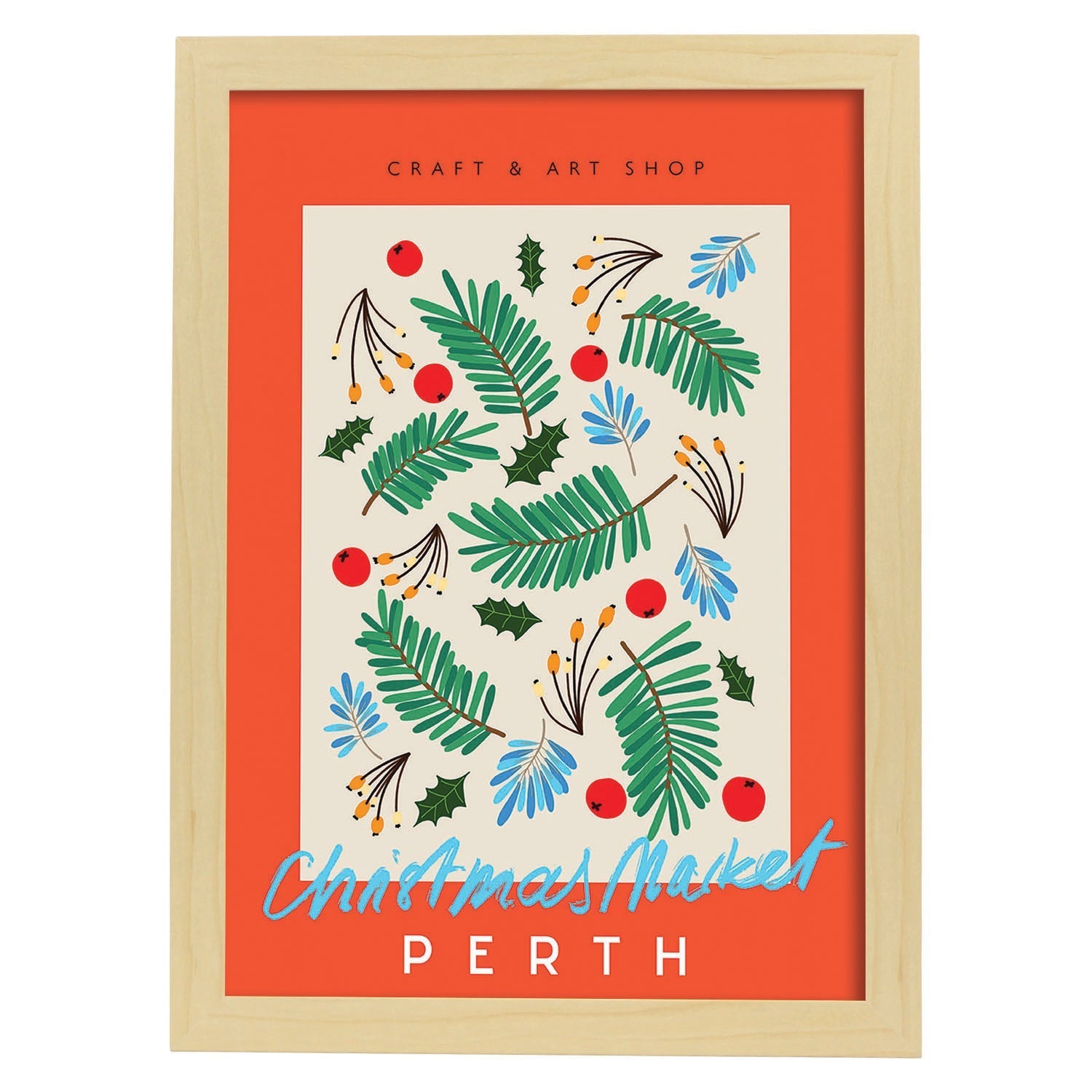 Lamina artistica decorativa con ilustración de Mercado de Navidad Perth estilo Abstracto-Artwork-Nacnic-A4-Marco Madera clara-Nacnic Estudio SL