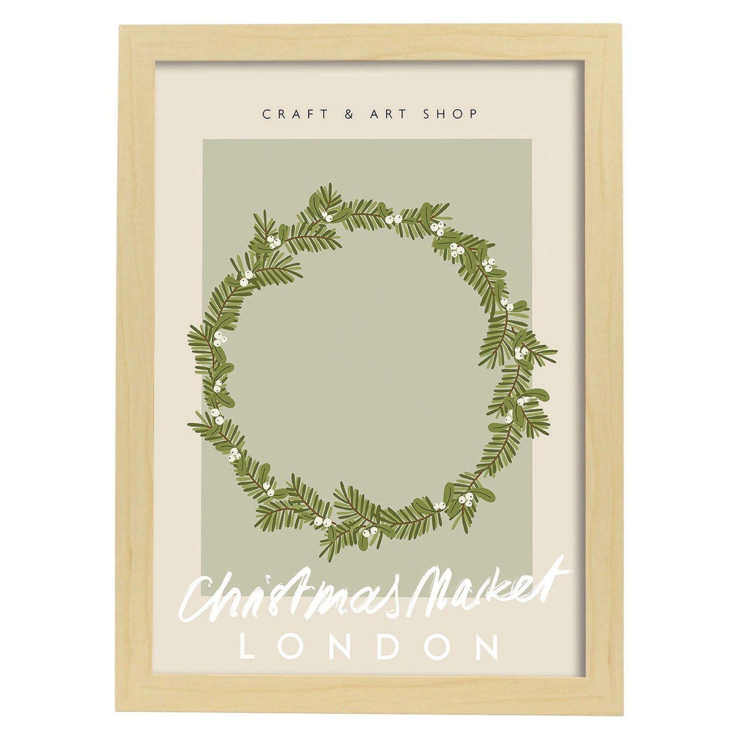 Lamina artistica decorativa con ilustración de Mercado navideño londres estilo Abstracto-Artwork-Nacnic-A3-Marco Madera clara-Nacnic Estudio SL