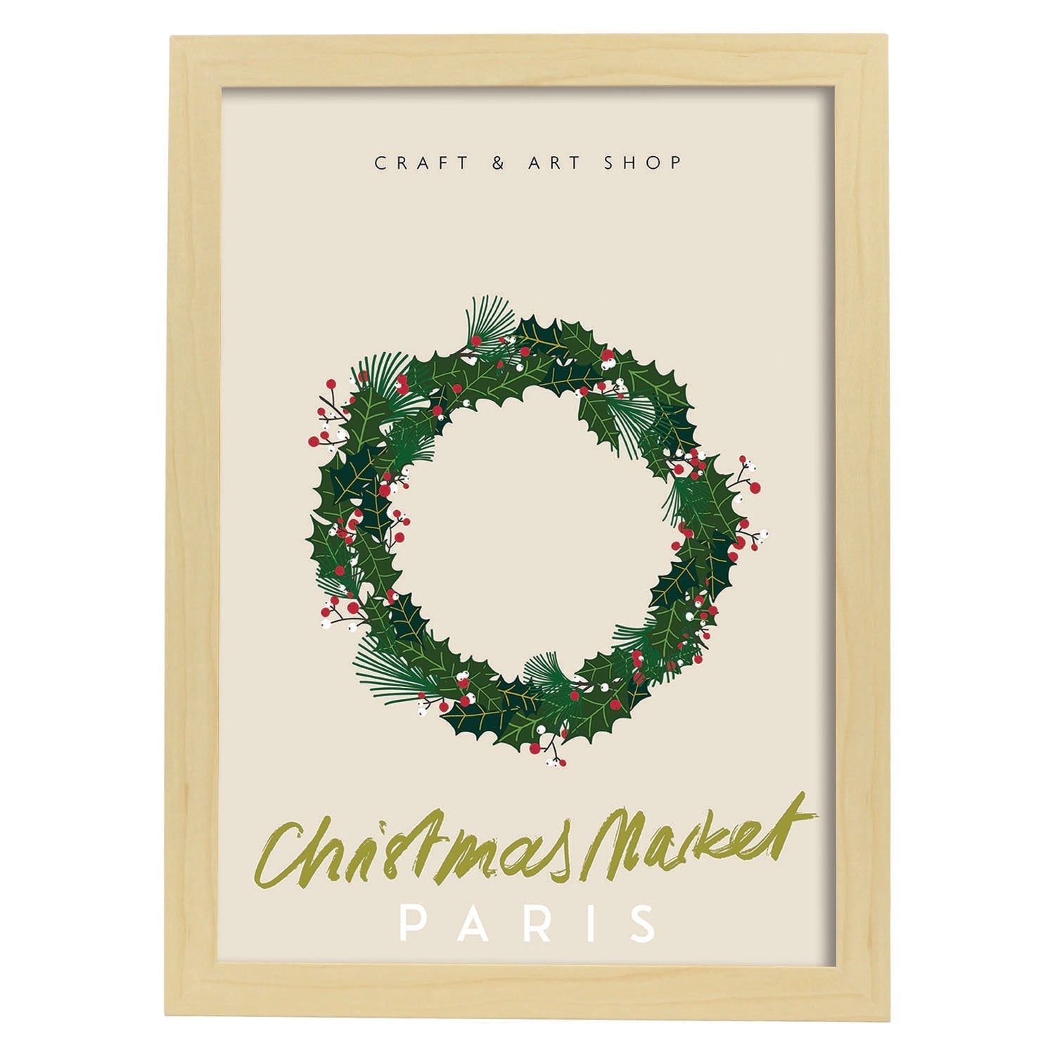 Lamina artistica decorativa con ilustración de Mercado navideño paris estilo Abstracto-Artwork-Nacnic-A3-Marco Madera clara-Nacnic Estudio SL