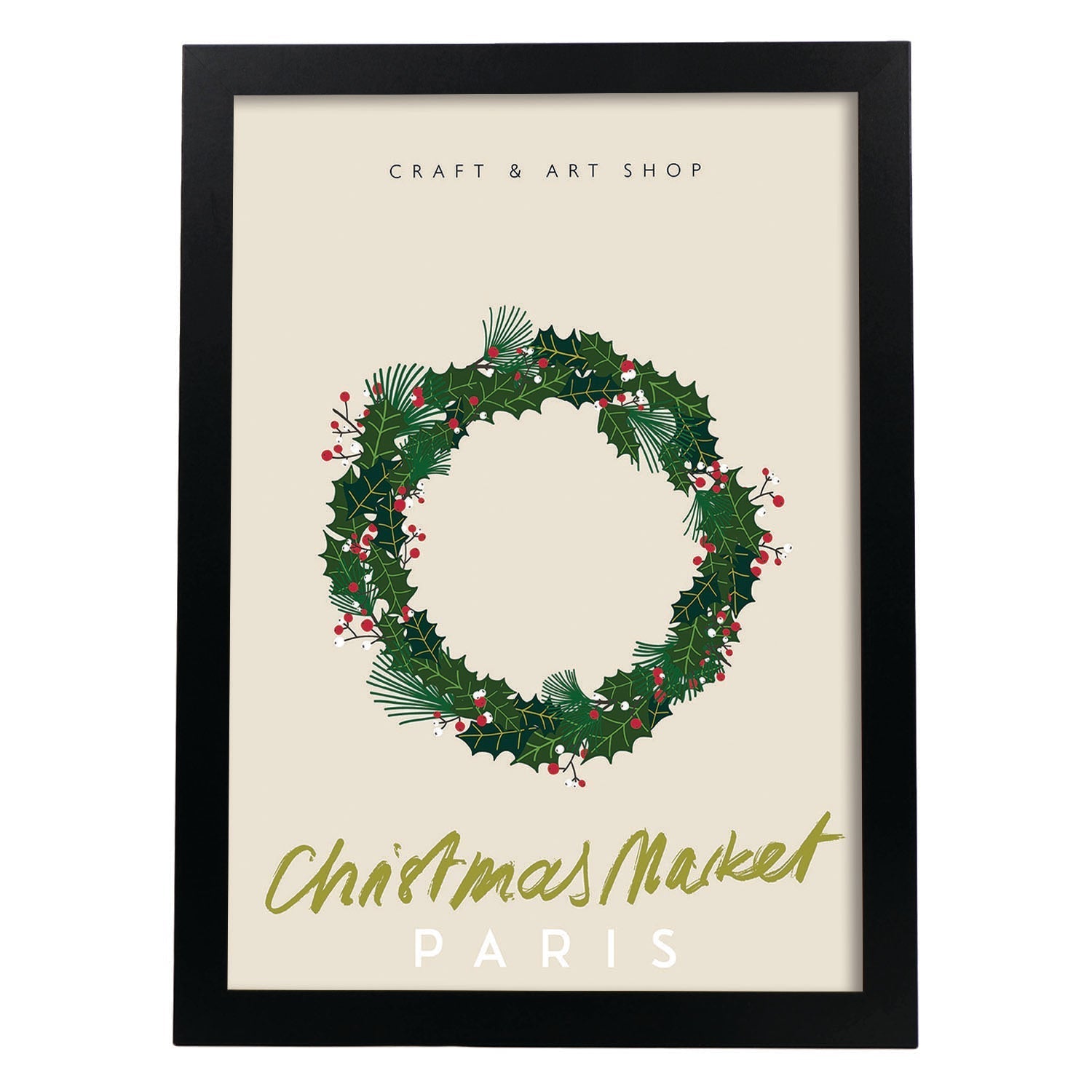 Lamina artistica decorativa con ilustración de Mercado navideño paris estilo Abstracto-Artwork-Nacnic-A3-Marco Negro-Nacnic Estudio SL