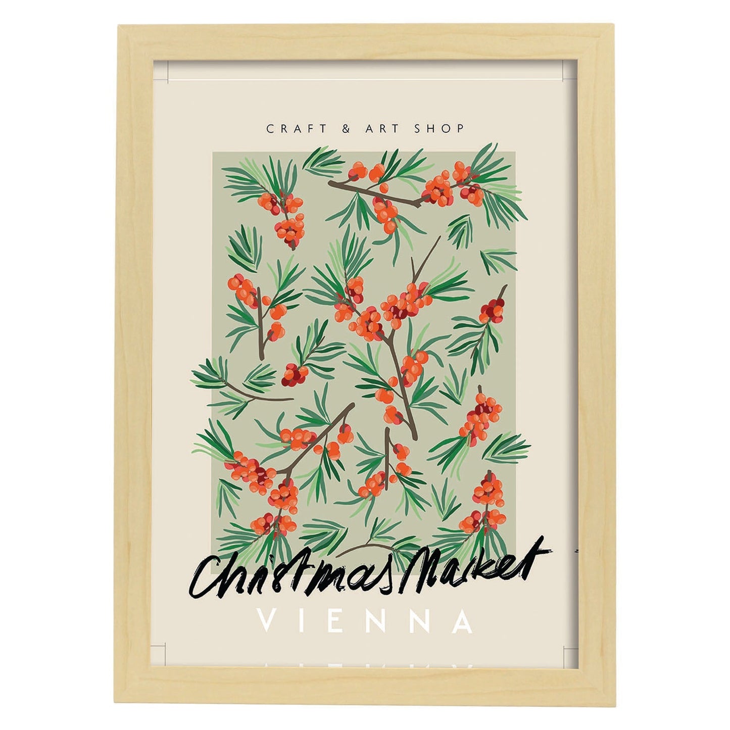 Lamina artistica decorativa con ilustración de Mercado navideño viena estilo Abstracto-Artwork-Nacnic-A3-Marco Madera clara-Nacnic Estudio SL