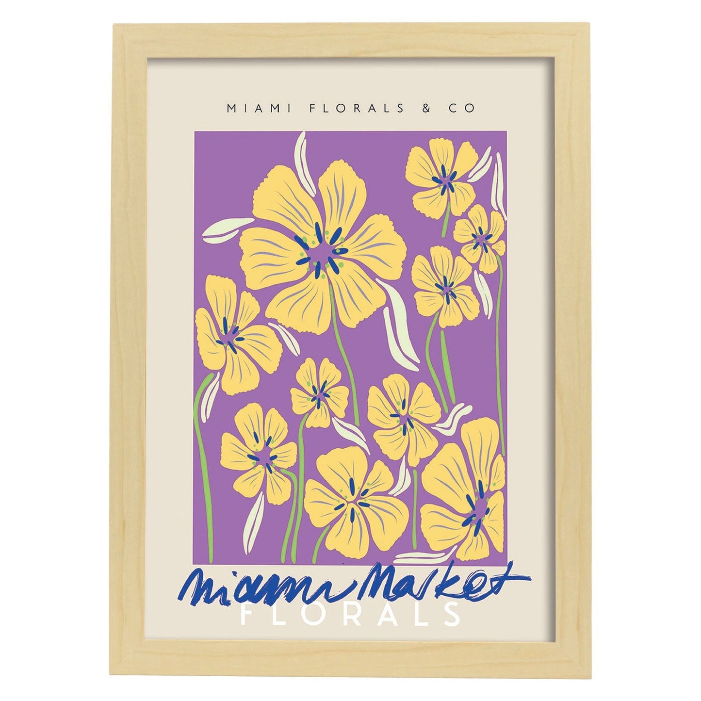 Lamina artistica decorativa con ilustración de Miami florals _ co-Artwork-Nacnic-A3-Marco Madera clara-Nacnic Estudio SL