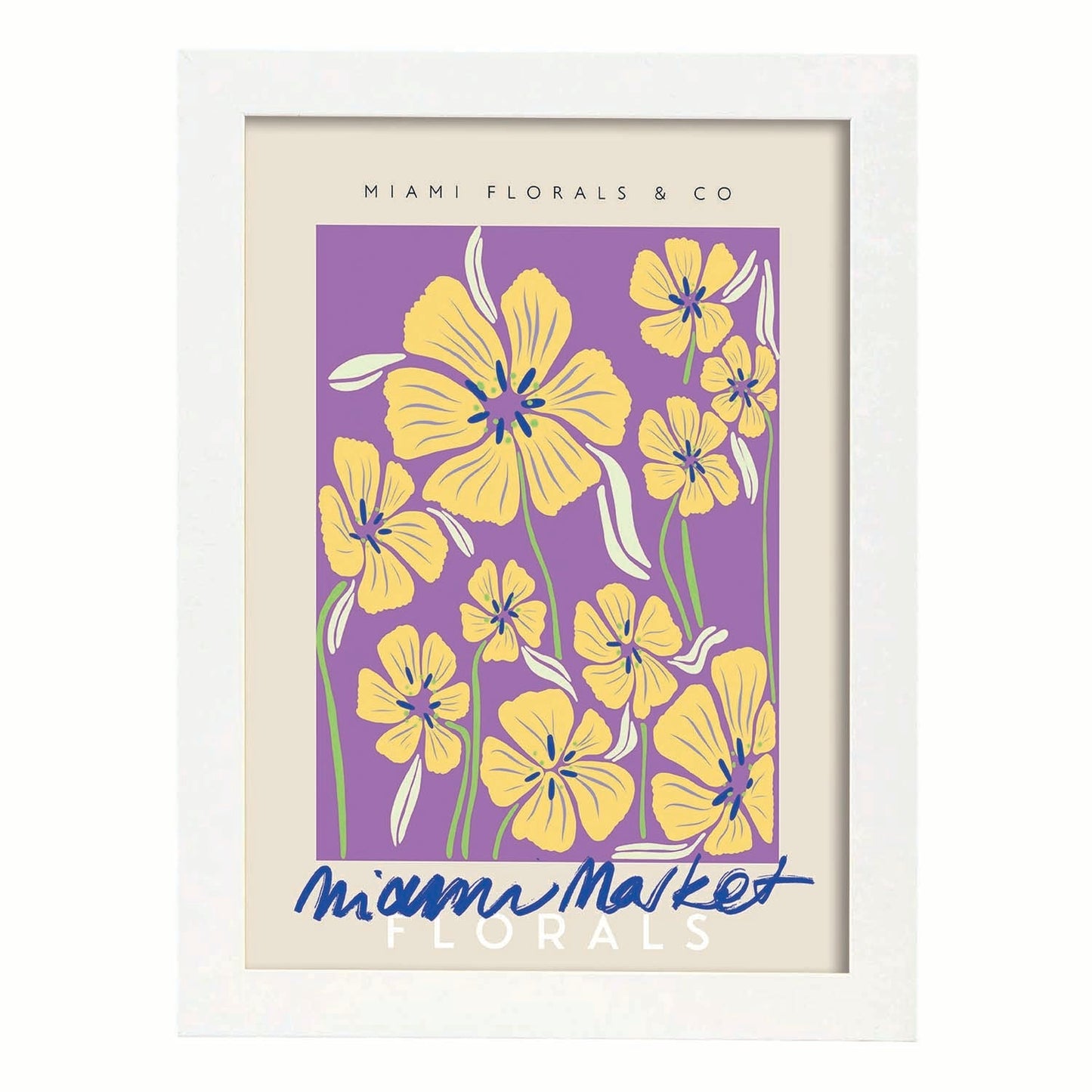Lamina artistica decorativa con ilustración de Miami florals _ co-Artwork-Nacnic-A4-Marco Blanco-Nacnic Estudio SL