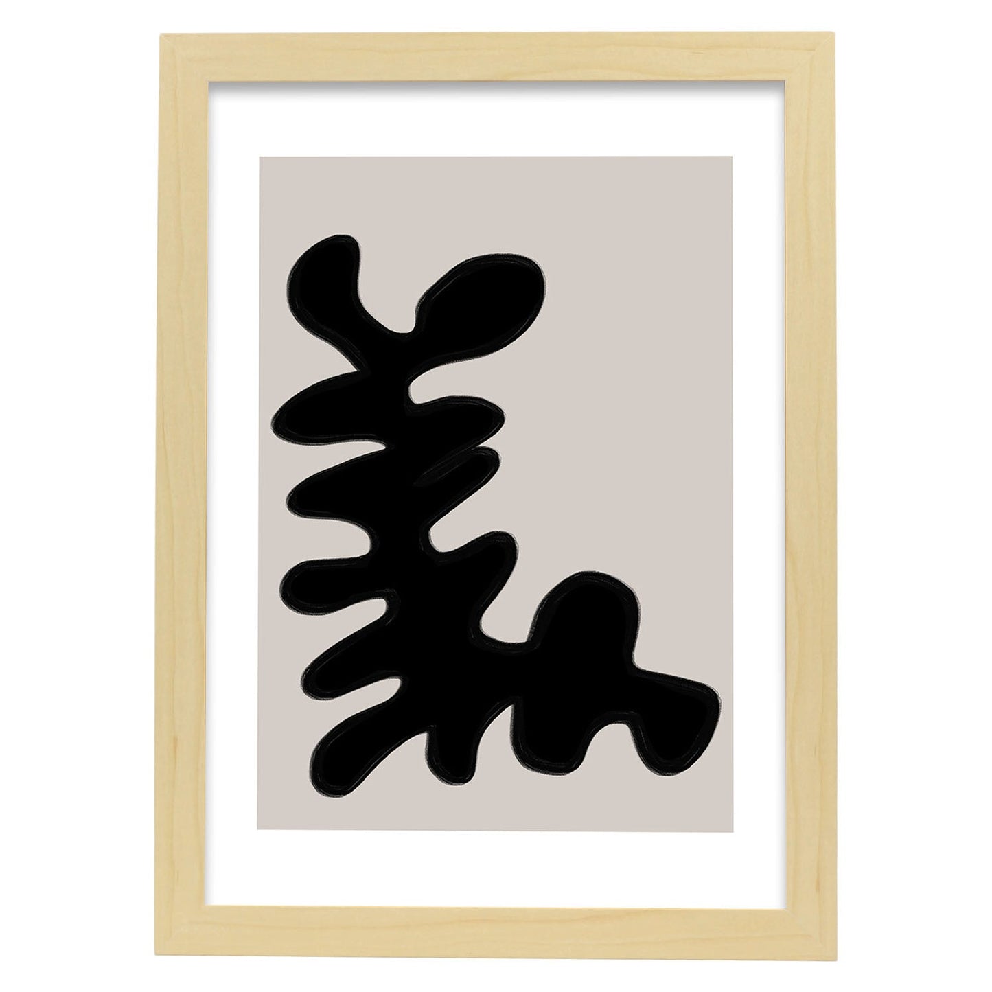 Lamina artistica decorativa con ilustración de Moderno Negro 06 estilo Abstracto-Artwork-Nacnic-A4-Marco Madera clara-Nacnic Estudio SL
