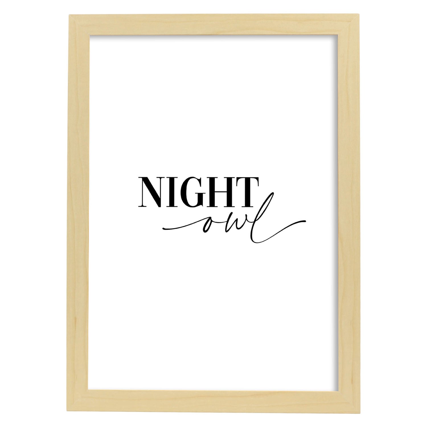 Lamina artistica decorativa con ilustración de night owl estilo Mensaje inspiracional-Artwork-Nacnic-A3-Marco Madera clara-Nacnic Estudio SL
