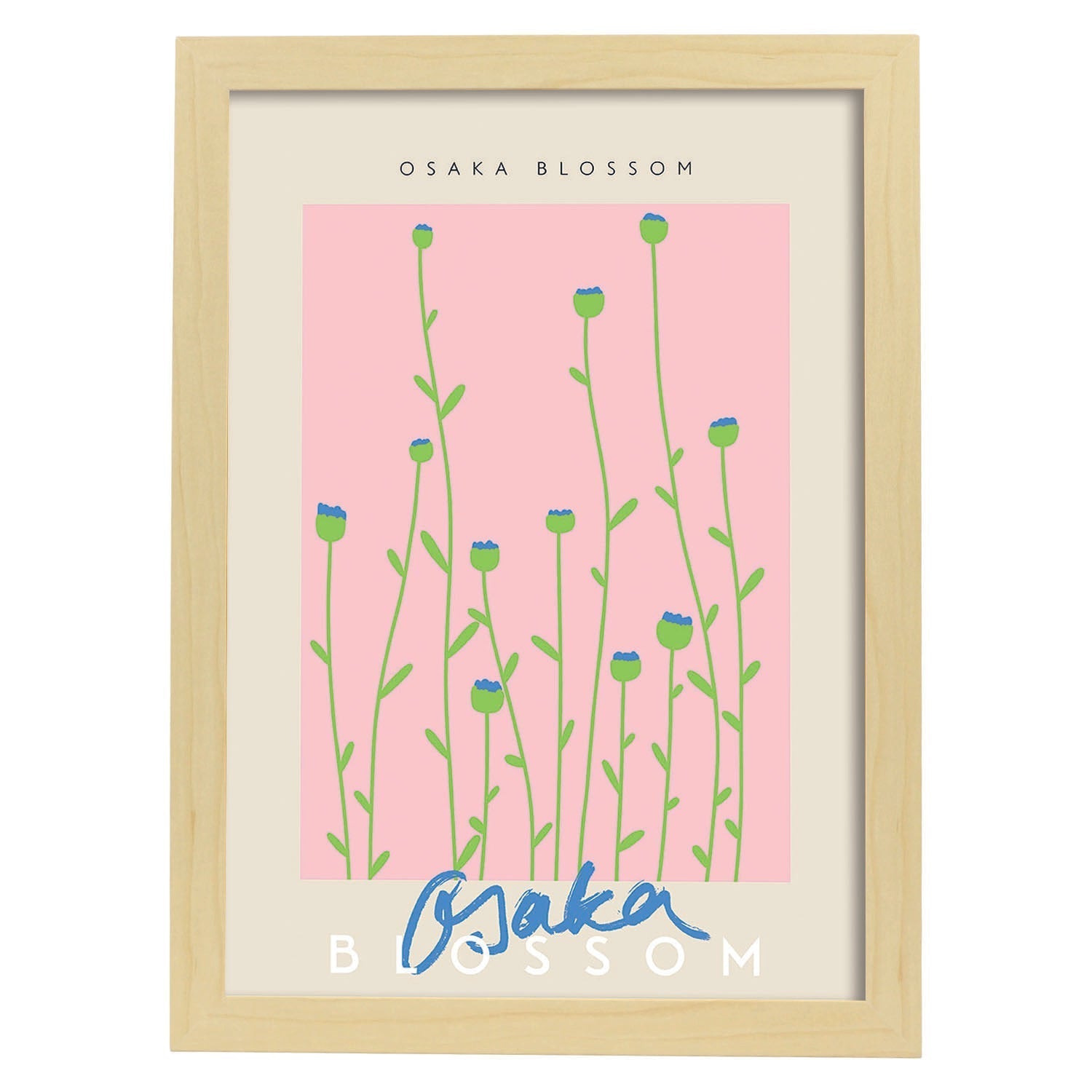 Lamina artistica decorativa con ilustración de Osaka Blossom-Artwork-Nacnic-A4-Marco Madera clara-Nacnic Estudio SL