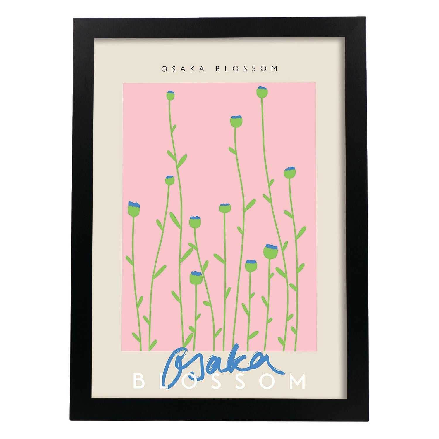 Lamina artistica decorativa con ilustración de Osaka Blossom-Artwork-Nacnic-A4-Marco Negro-Nacnic Estudio SL
