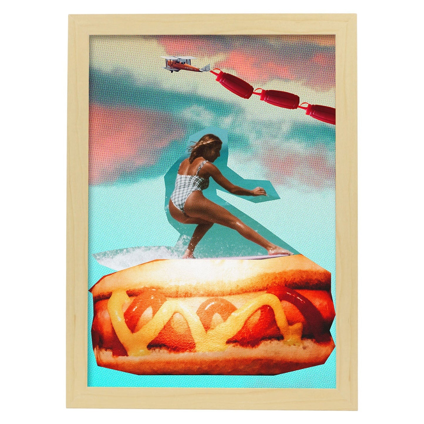 Lamina artistica decorativa con ilustración de Pancho estilo Collage-Artwork-Nacnic-A4-Marco Madera clara-Nacnic Estudio SL