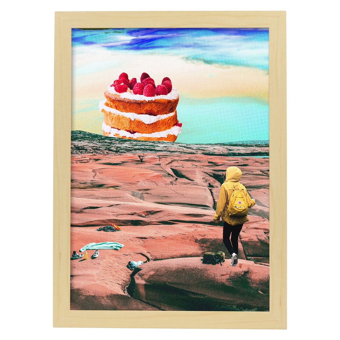 Lamina artistica decorativa con ilustración de Pastel estilo Collage-Artwork-Nacnic-A4-Marco Madera clara-Nacnic Estudio SL