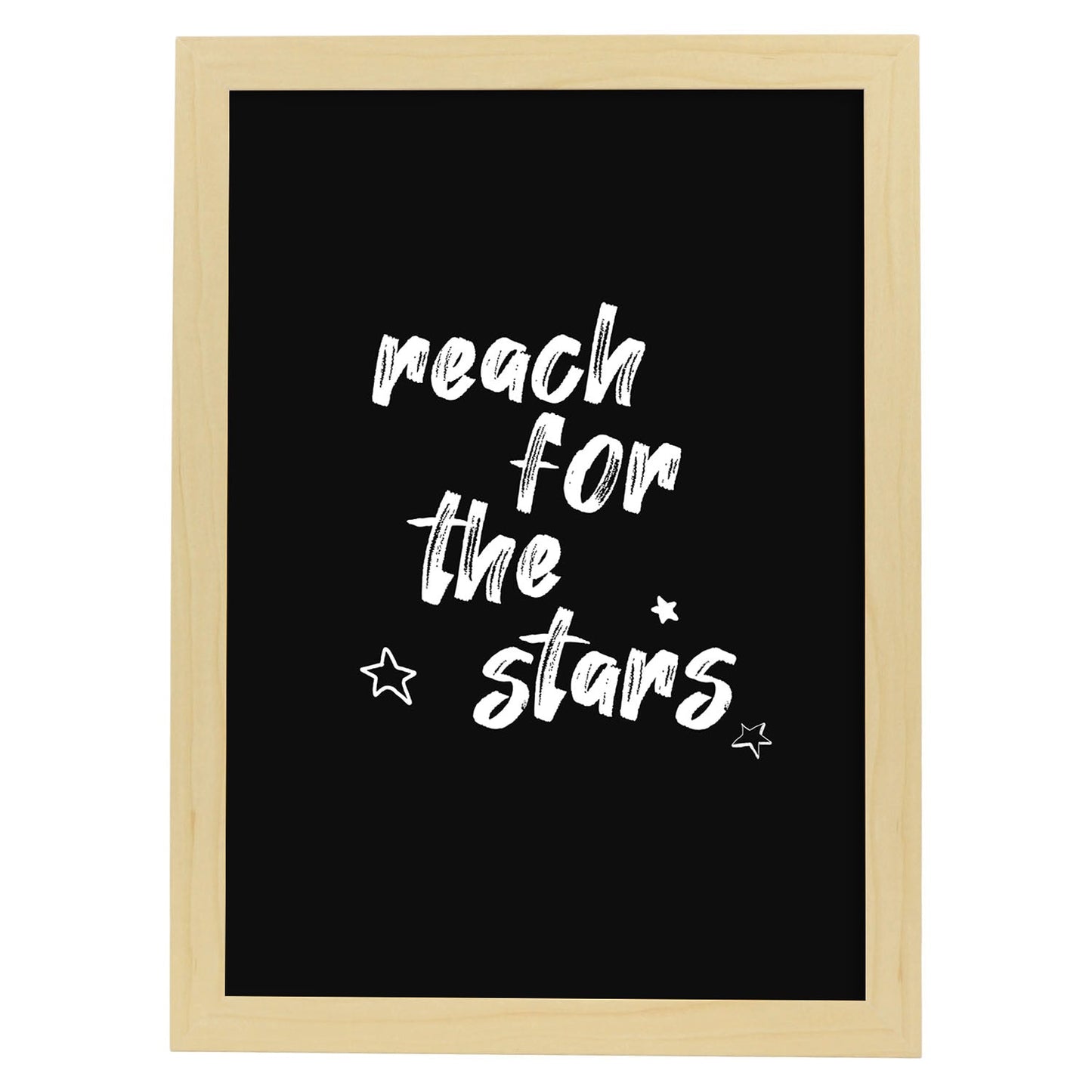 Lamina artistica decorativa con ilustración de reach for the stars estilo Mensaje inspiracional-Artwork-Nacnic-A3-Marco Madera clara-Nacnic Estudio SL