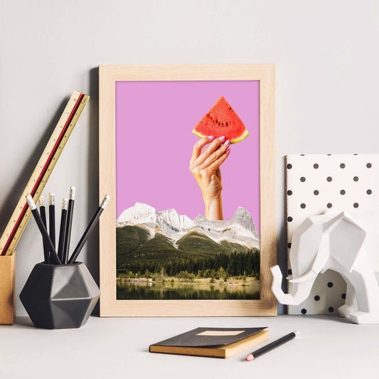 Lamina artistica decorativa con ilustración de Sandía en rodajas estilo Collage-Artwork-Nacnic-Nacnic Estudio SL