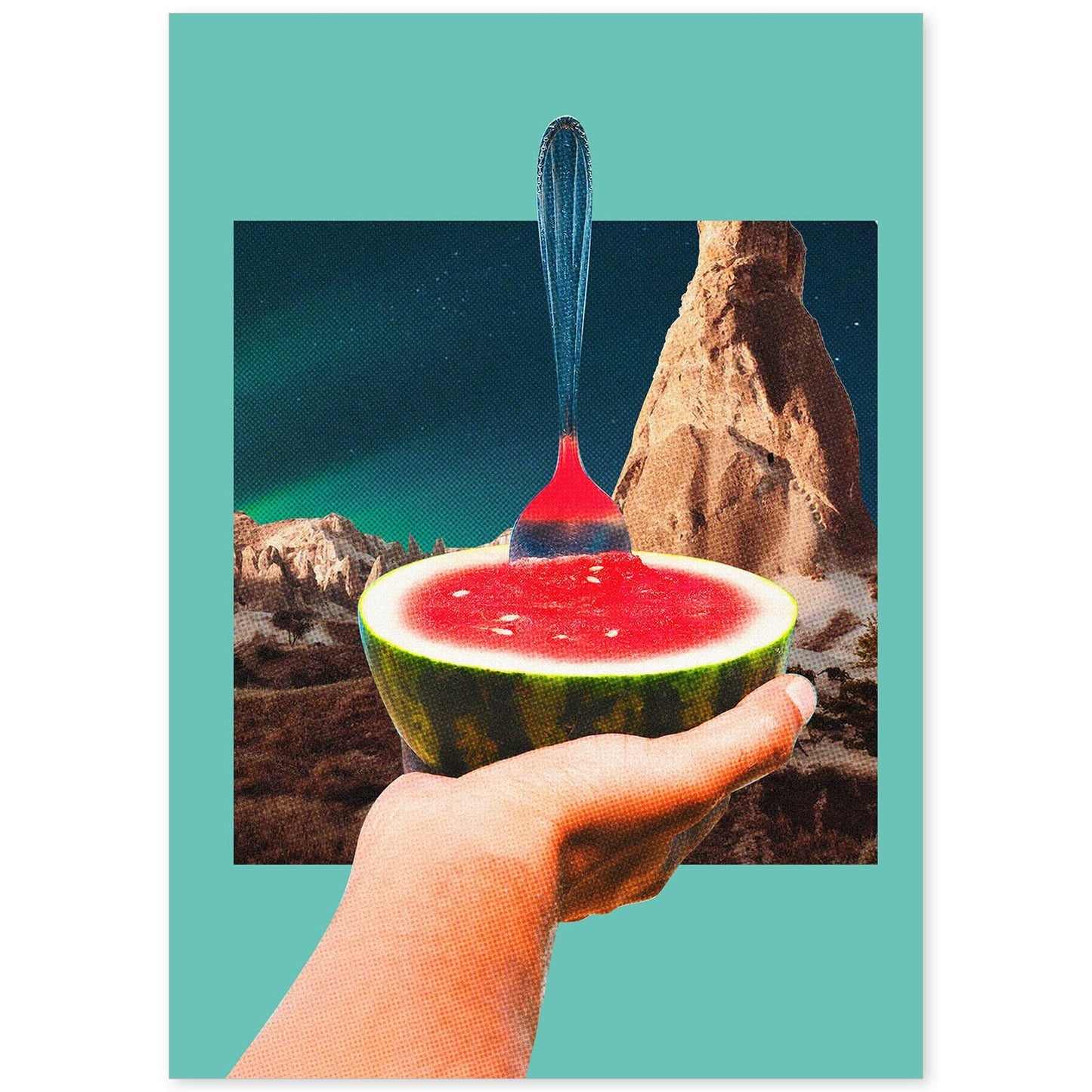 Lamina artistica decorativa con ilustración de Sandía estilo Collage-Artwork-Nacnic-A4-Sin marco-Nacnic Estudio SL