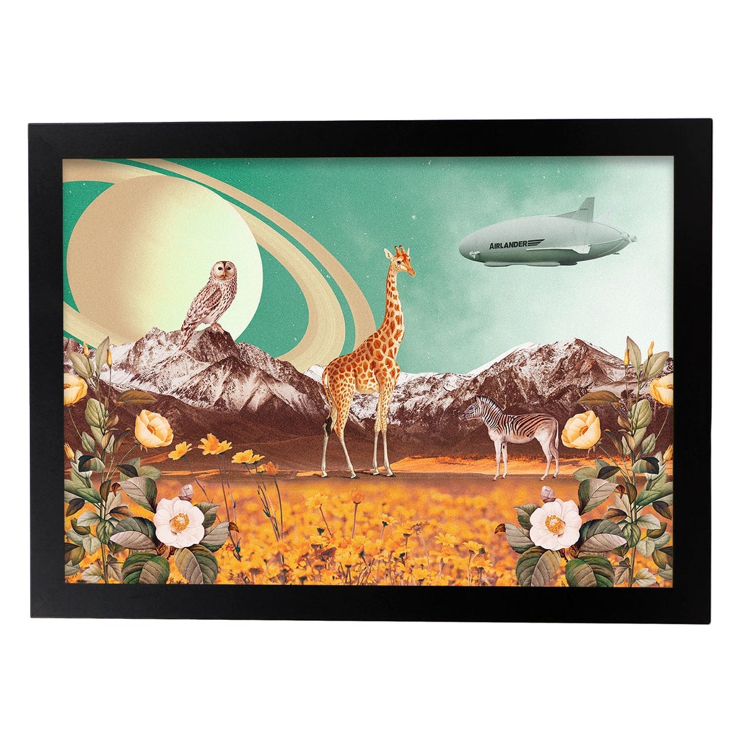 Lamina artistica decorativa con ilustración de Saturn estilo Collage-Artwork-Nacnic-A3-Marco Negro-Nacnic Estudio SL