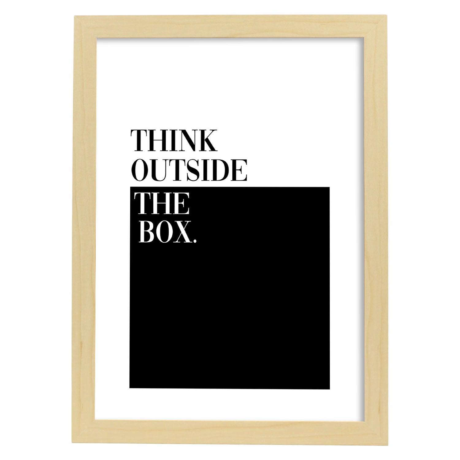 Lamina artistica decorativa con ilustración de Think outside the box estilo Mensaje inspiracional-Artwork-Nacnic-A4-Marco Madera clara-Nacnic Estudio SL