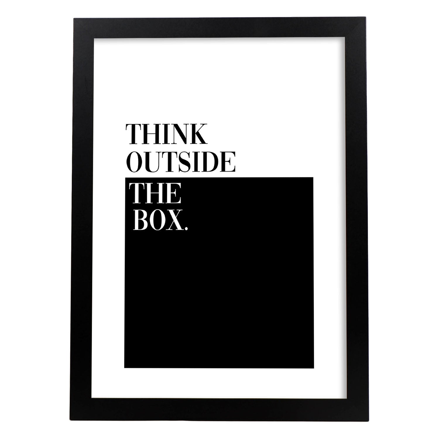 Lamina artistica decorativa con ilustración de Think outside the box estilo Mensaje inspiracional-Artwork-Nacnic-A4-Marco Negro-Nacnic Estudio SL