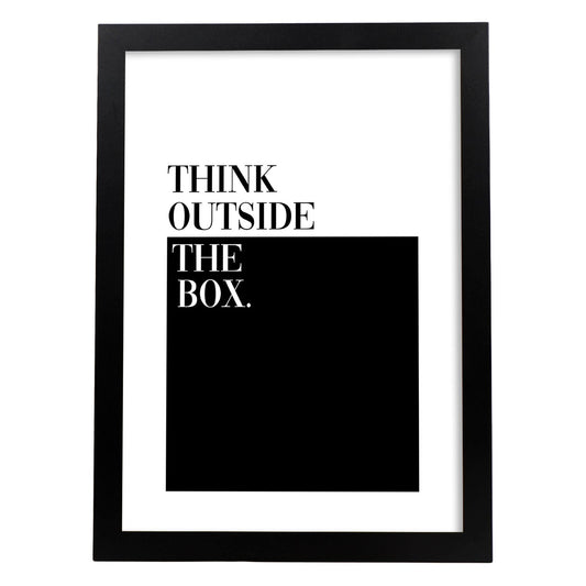 Lamina artistica decorativa con ilustración de Think outside the box estilo Mensaje inspiracional-Artwork-Nacnic-A4-Marco Negro-Nacnic Estudio SL