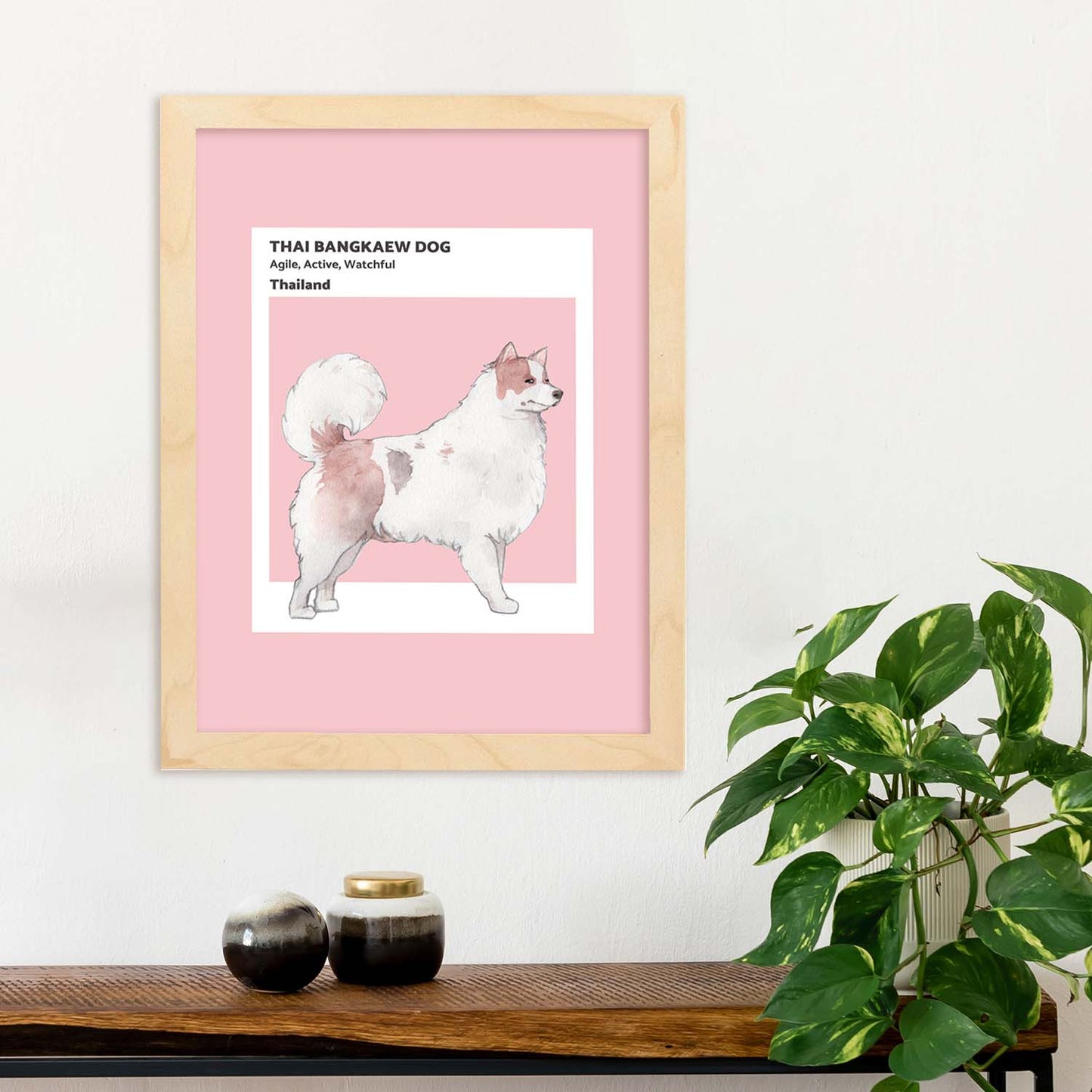 Lámina Bangkaew tailandés. Pósters con ilustraciones de razas de perro en tonos cálidos y pastel.-Artwork-Nacnic-Nacnic Estudio SL