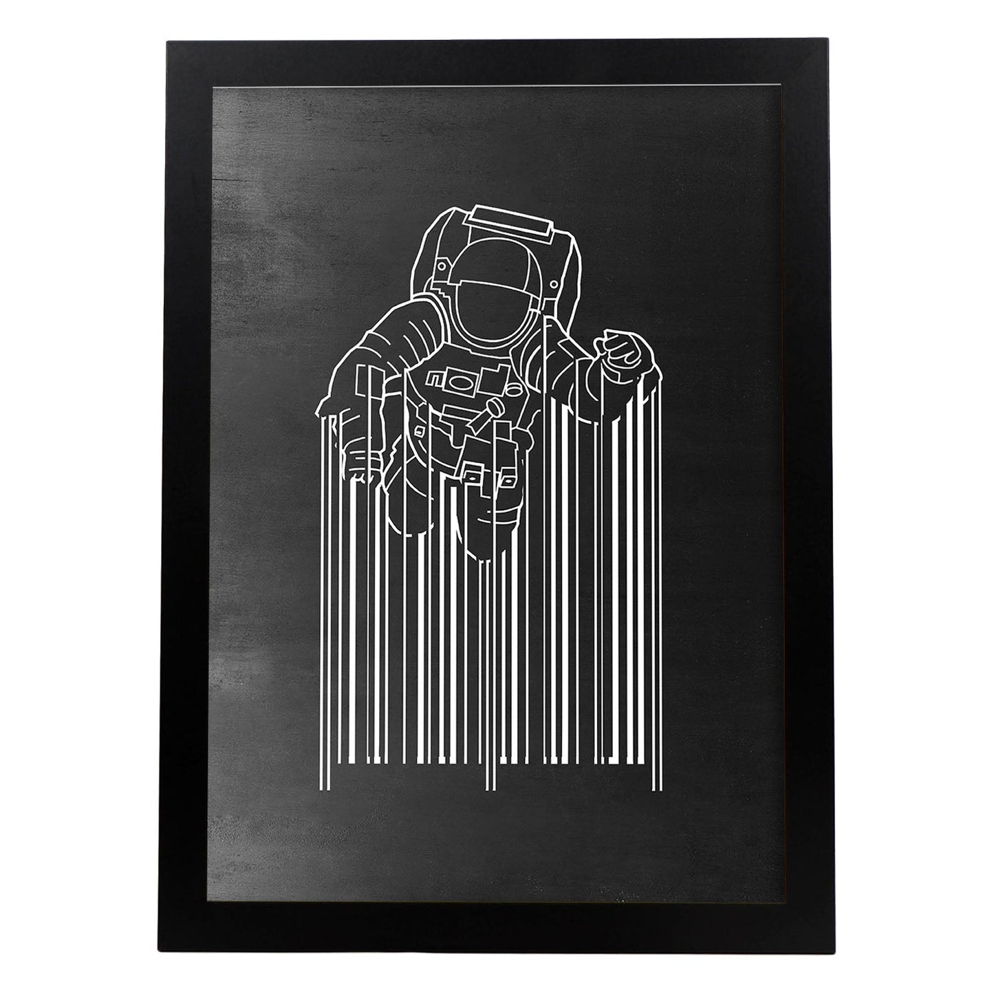 Lámina blanco y negro Astronauta codigo de barrasen Poster con fondo negro estilo pizarra. Papel 250 gr y tintas de alta calidad.-Artwork-Nacnic-A4-Marco Negro-Nacnic Estudio SL