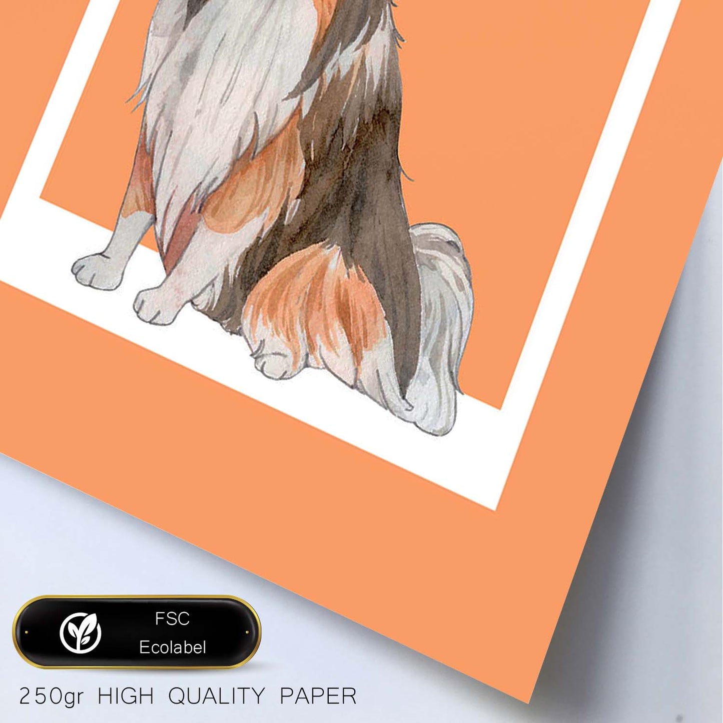 Lámina Border Collie. Pósters con ilustraciones de razas de perro en tonos cálidos y pastel.-Artwork-Nacnic-Nacnic Estudio SL