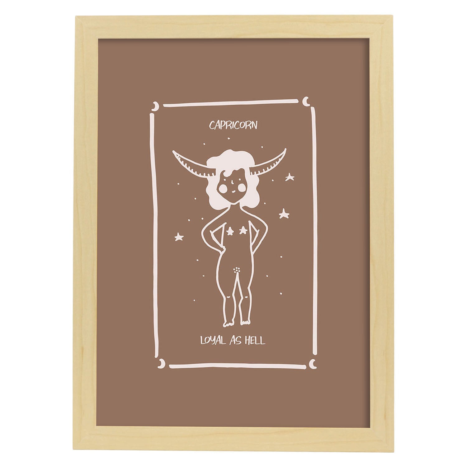 Lámina Capricornio. Pósters con ilustraciones femeninas de los signos del zodíaco.-Artwork-Nacnic-A3-Marco Madera clara-Nacnic Estudio SL