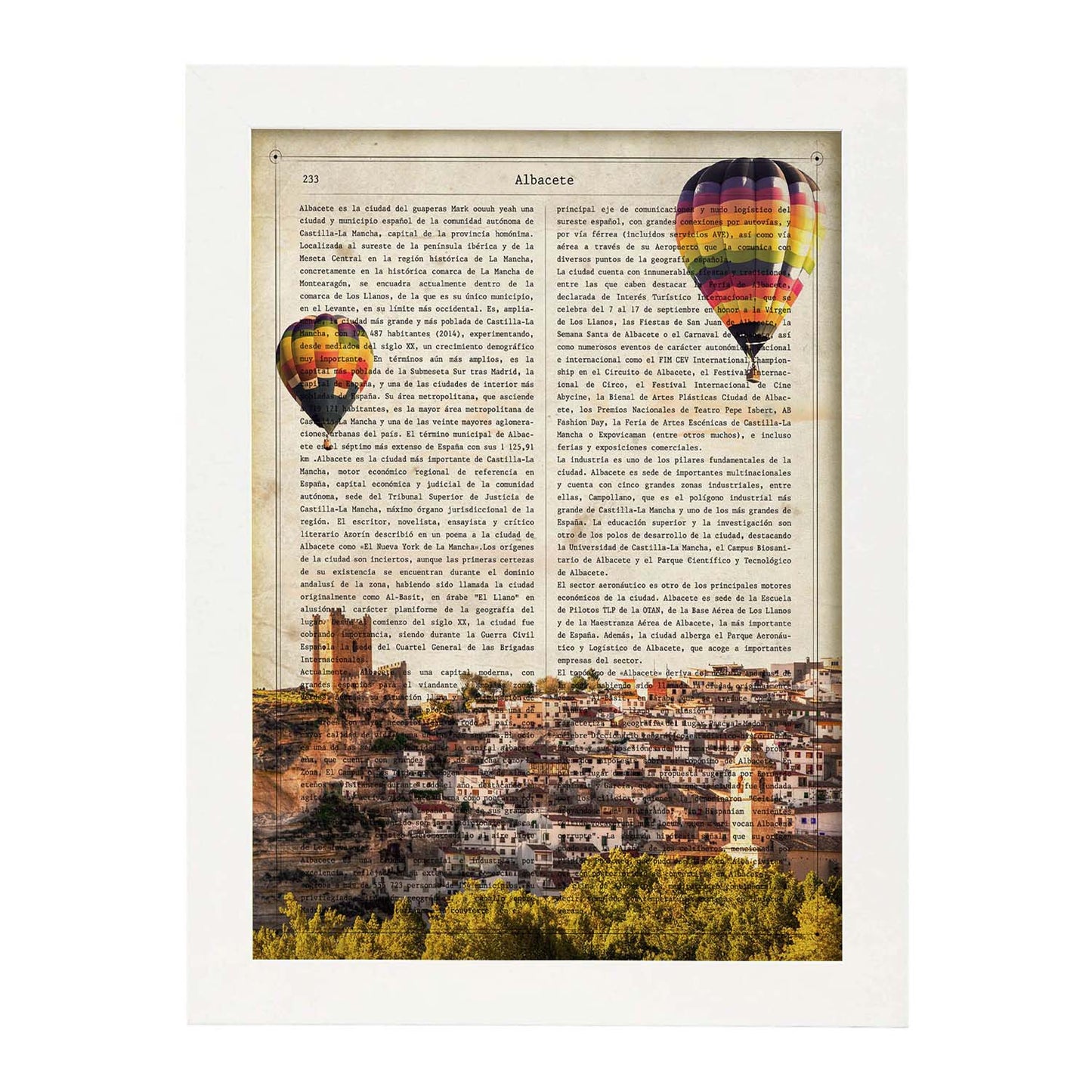Lámina Ciudad de ALBACETE. Estilo Vintage. Ilustración, fotografía y Collage con la Historia DE ALBACETE.-Artwork-Nacnic-A3-Marco Blanco-Nacnic Estudio SL
