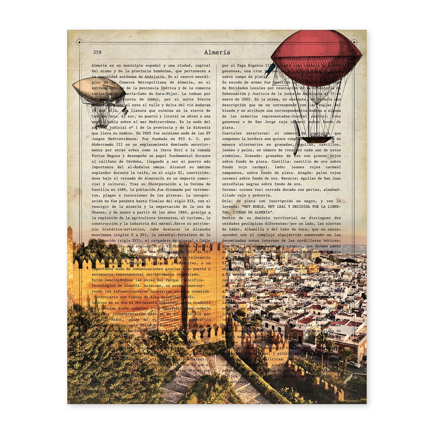 Lámina Ciudad de ALMERIA. Estilo Vintage. Ilustración, fotografía y Collage con la Historia DE ALMERIA.-Artwork-Nacnic-A4-Sin marco-Nacnic Estudio SL