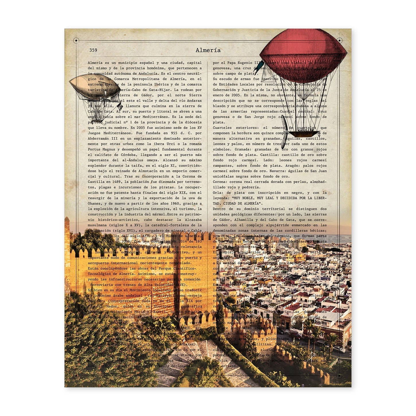 Lámina Ciudad de ALMERIA. Estilo Vintage. Ilustración, fotografía y Collage con la Historia DE ALMERIA.-Artwork-Nacnic-A4-Sin marco-Nacnic Estudio SL