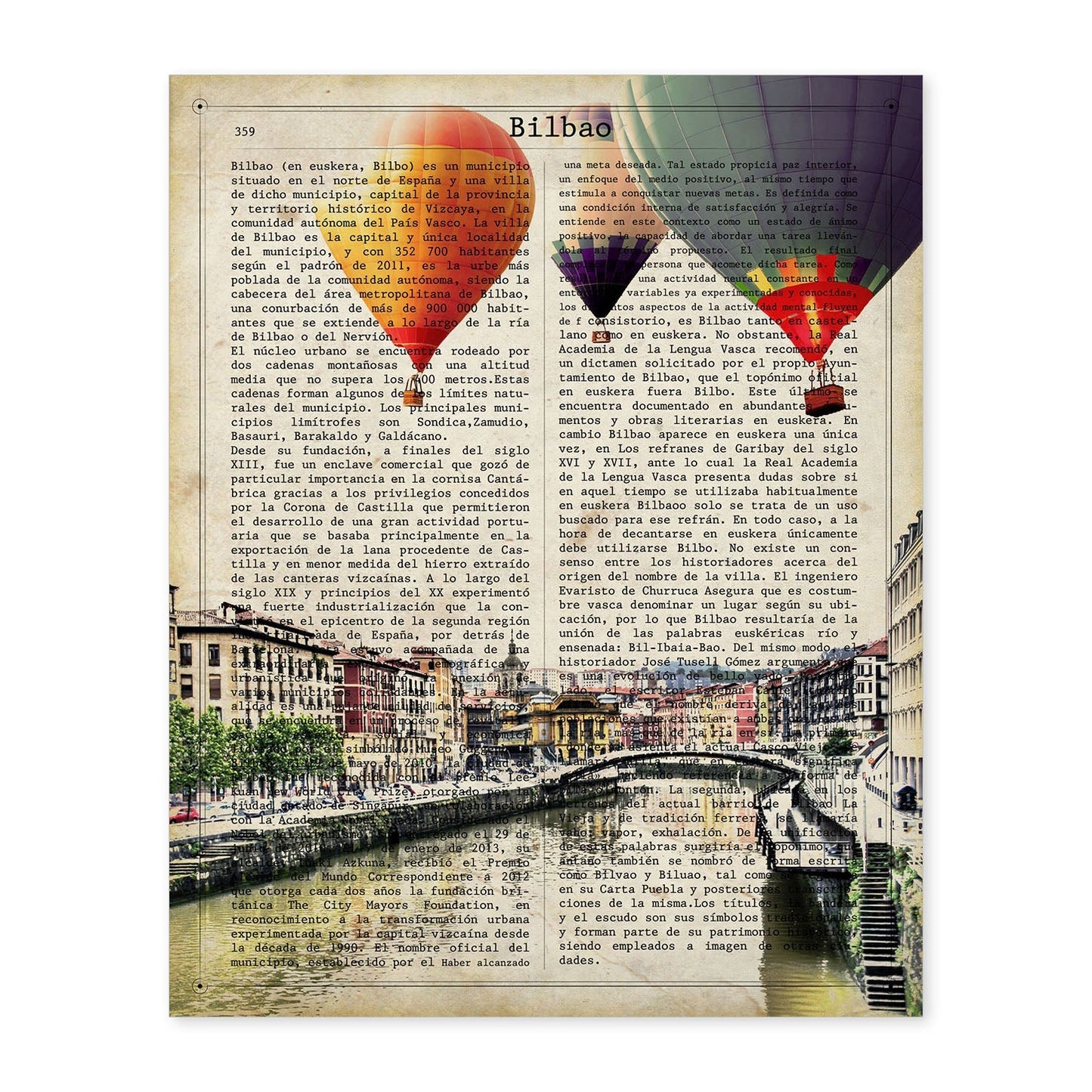 Lámina Ciudad de Bilbao. Estilo Vintage. Ilustración con la Historia DE Bilbao.-Artwork-Nacnic-A4-Sin marco-Nacnic Estudio SL